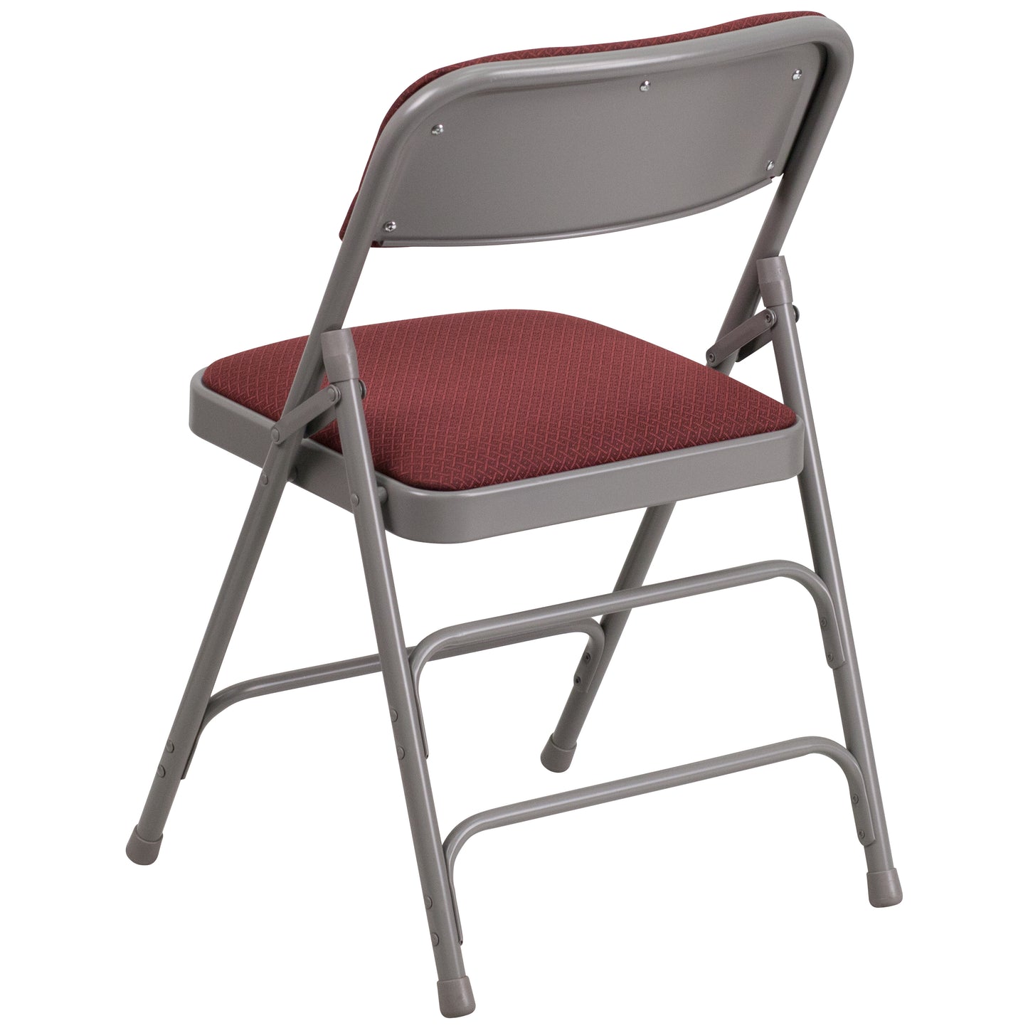 2 Pack HERCULES Series Curved Triple Braced & Double Hinged Burgundy Patterned Fabric Metal Folding Chair Burgundy Fabric/Grey Frame