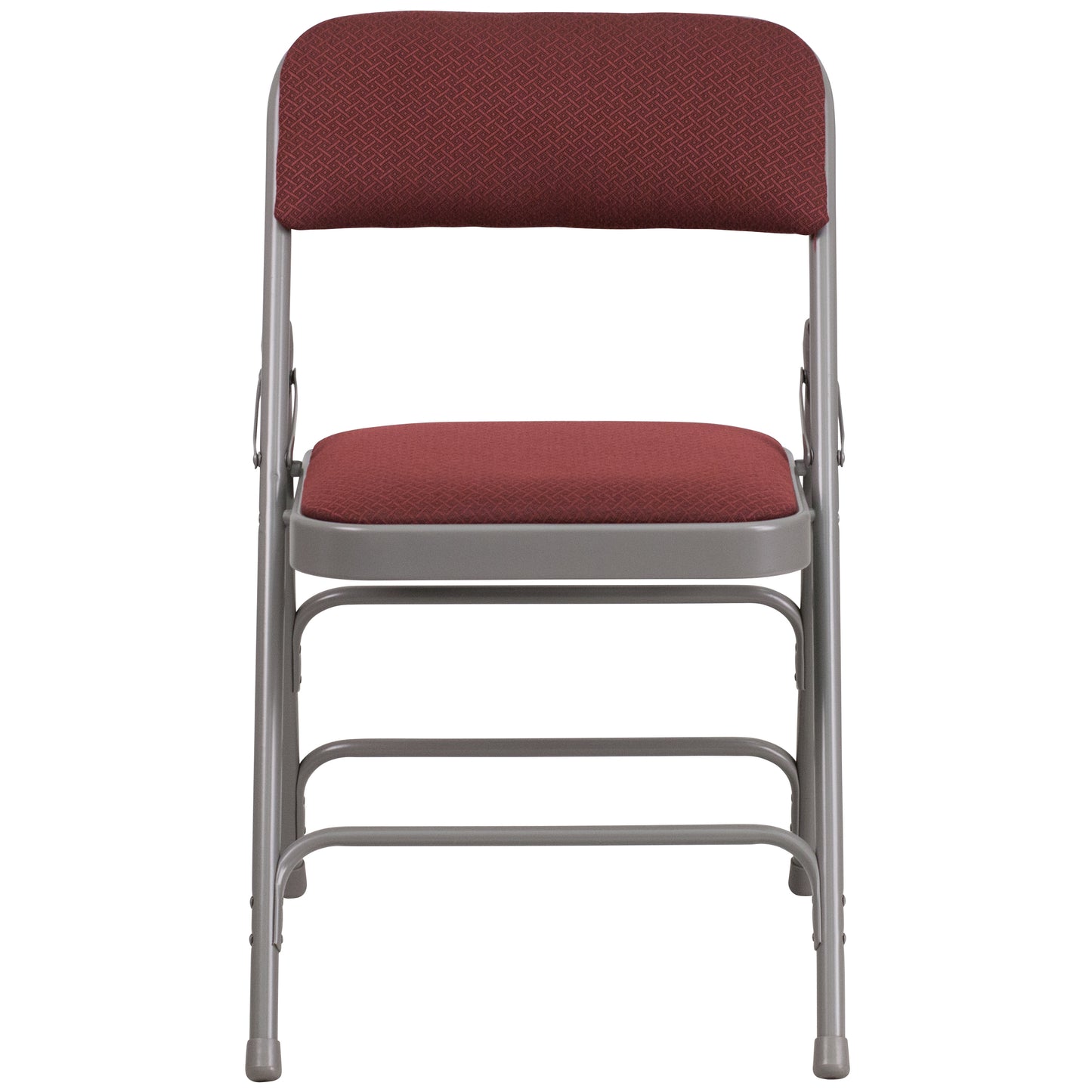 2 Pack HERCULES Series Curved Triple Braced & Double Hinged Burgundy Patterned Fabric Metal Folding Chair Burgundy Fabric/Grey Frame