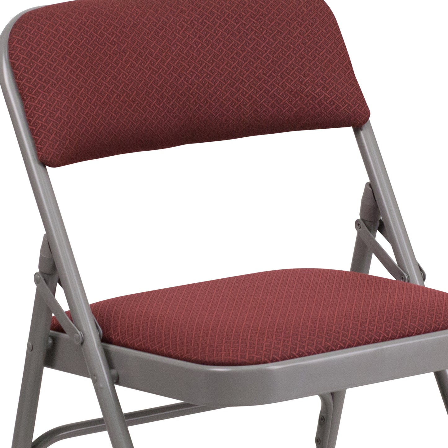 2 Pack HERCULES Series Curved Triple Braced & Double Hinged Burgundy Patterned Fabric Metal Folding Chair Burgundy Fabric/Grey Frame