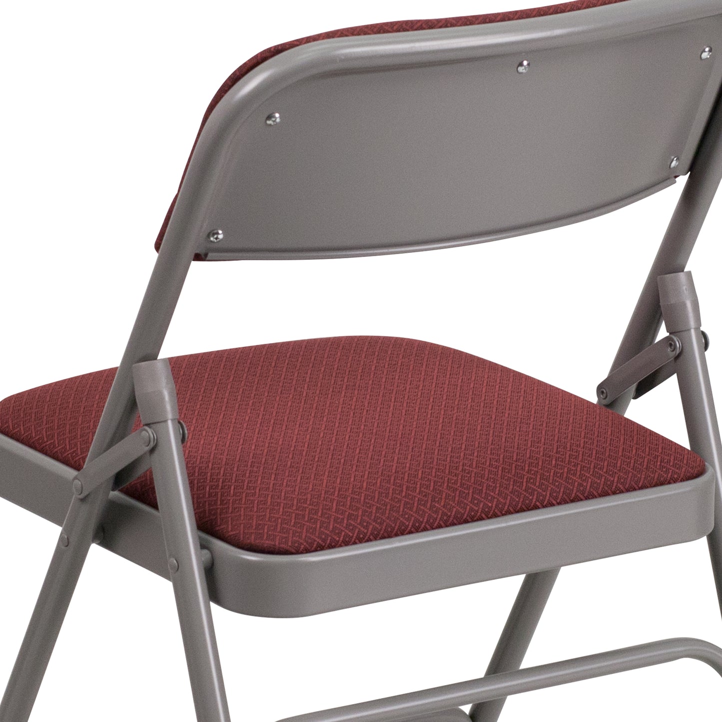 2 Pack HERCULES Series Curved Triple Braced & Double Hinged Burgundy Patterned Fabric Metal Folding Chair Burgundy Fabric/Grey Frame