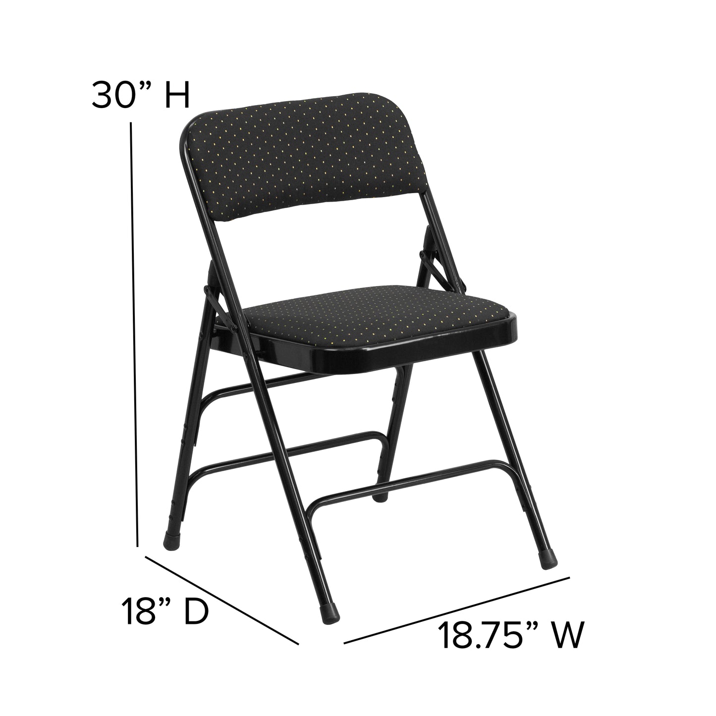 2 Pack HERCULES Series Curved Triple Braced & Double Hinged Black Patterned Fabric Metal Folding Chair Black Patterned 2-AW-MC309AF-BLK-GG