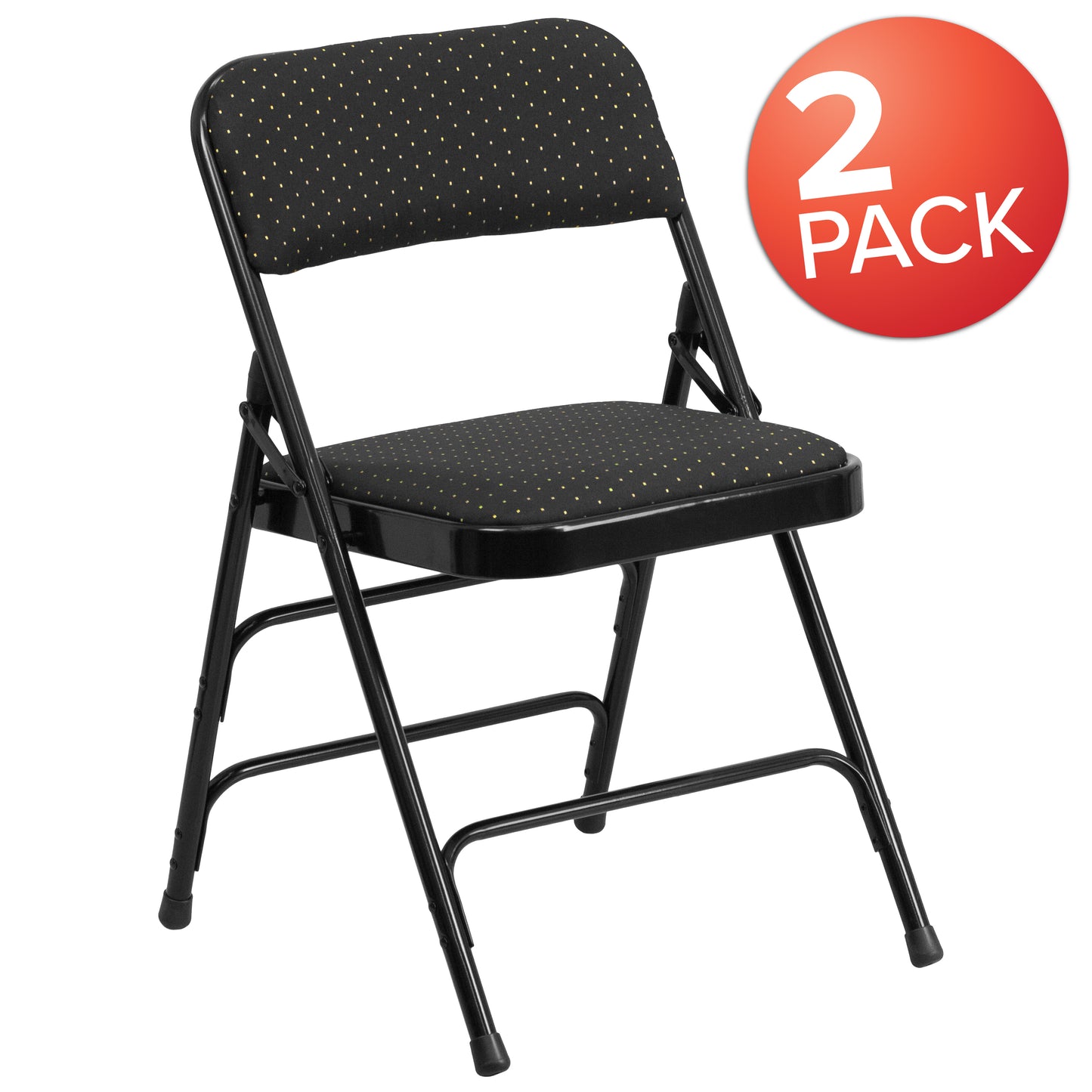 2 Pack HERCULES Series Curved Triple Braced & Double Hinged Black Patterned Fabric Metal Folding Chair Black Patterned 2-AW-MC309AF-BLK-GG