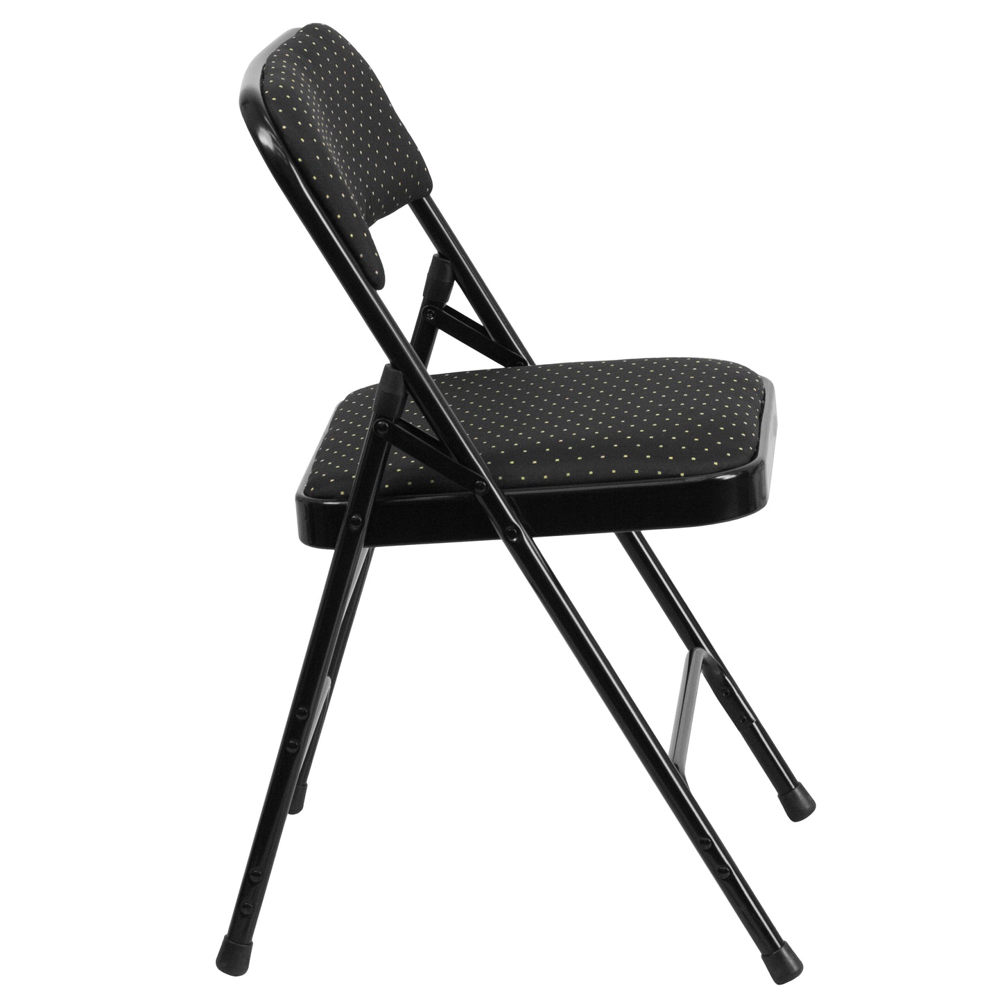 2 Pack HERCULES Series Curved Triple Braced & Double Hinged Black Patterned Fabric Metal Folding Chair Black Patterned 2-AW-MC309AF-BLK-GG