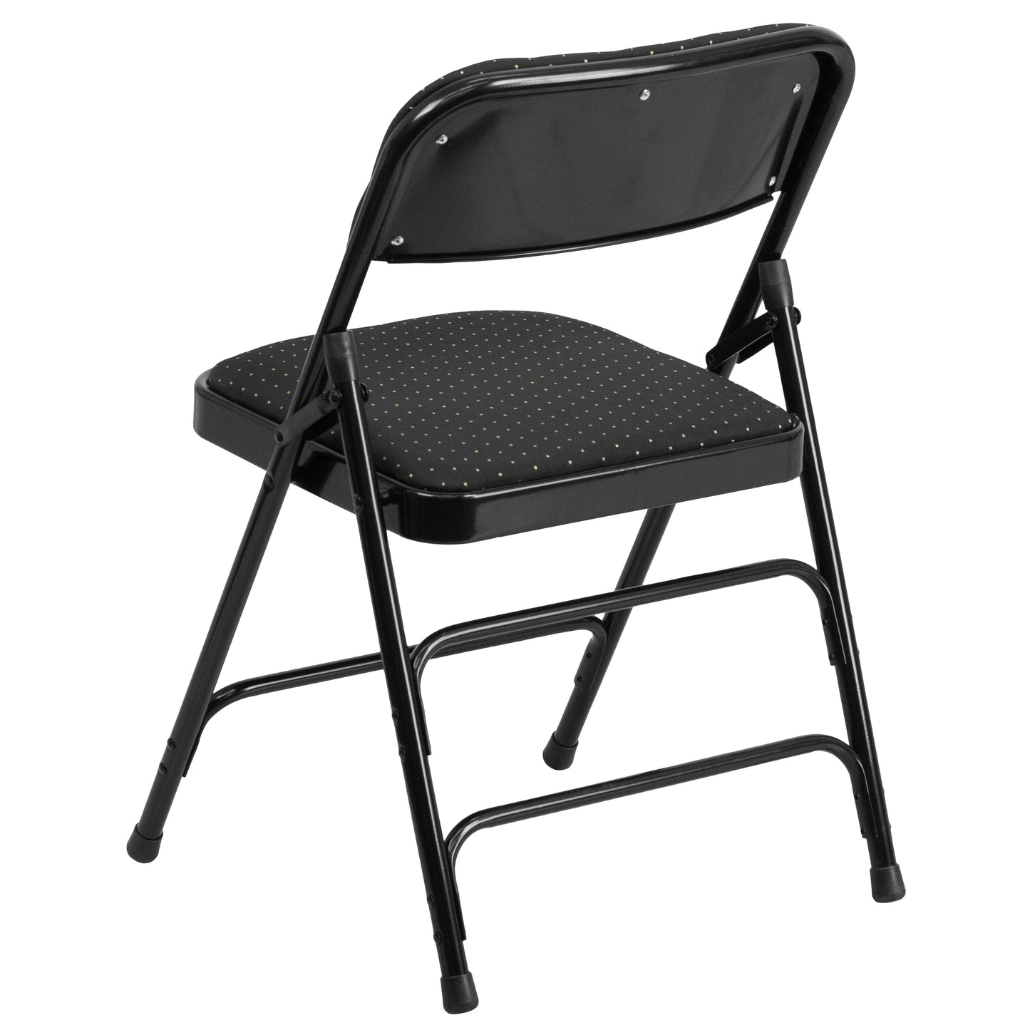 2 Pack HERCULES Series Curved Triple Braced & Double Hinged Black Patterned Fabric Metal Folding Chair Black Patterned 2-AW-MC309AF-BLK-GG