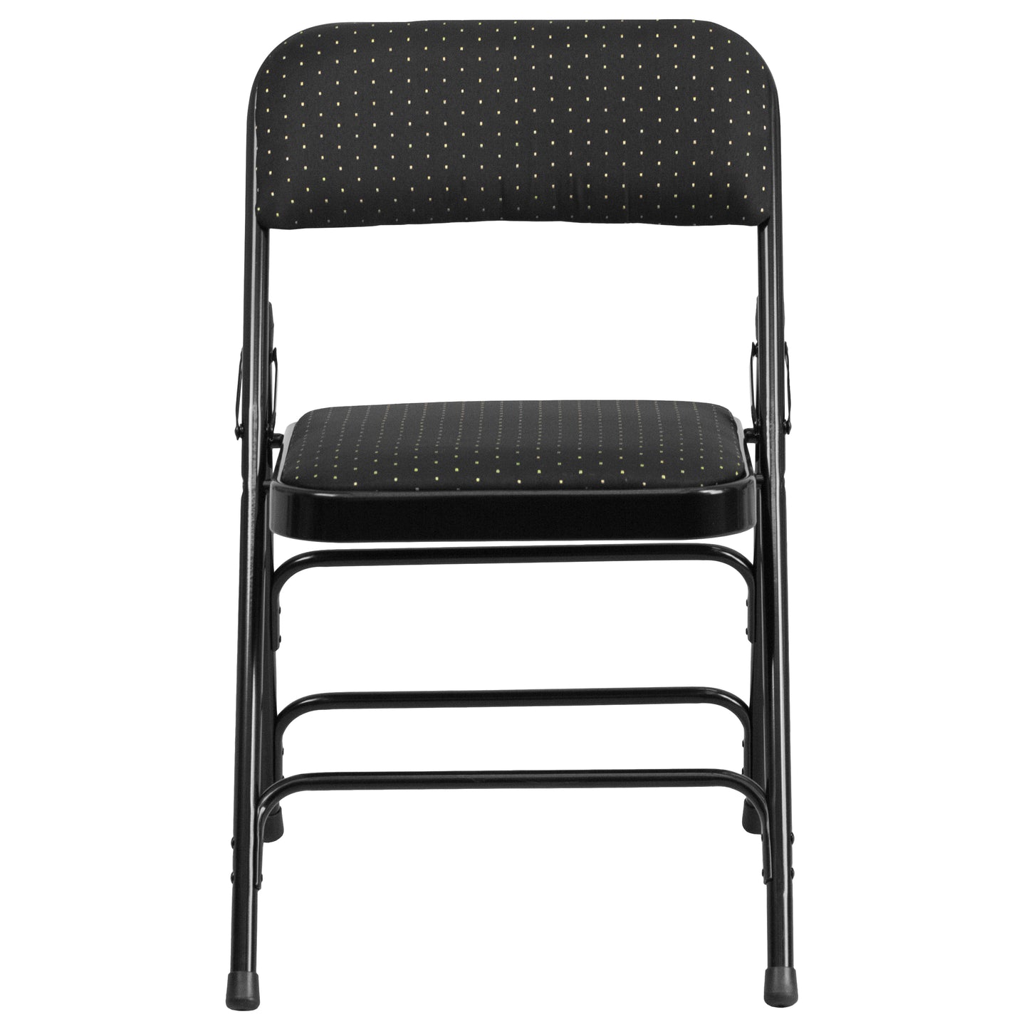2 Pack HERCULES Series Curved Triple Braced & Double Hinged Black Patterned Fabric Metal Folding Chair Black Patterned 2-AW-MC309AF-BLK-GG
