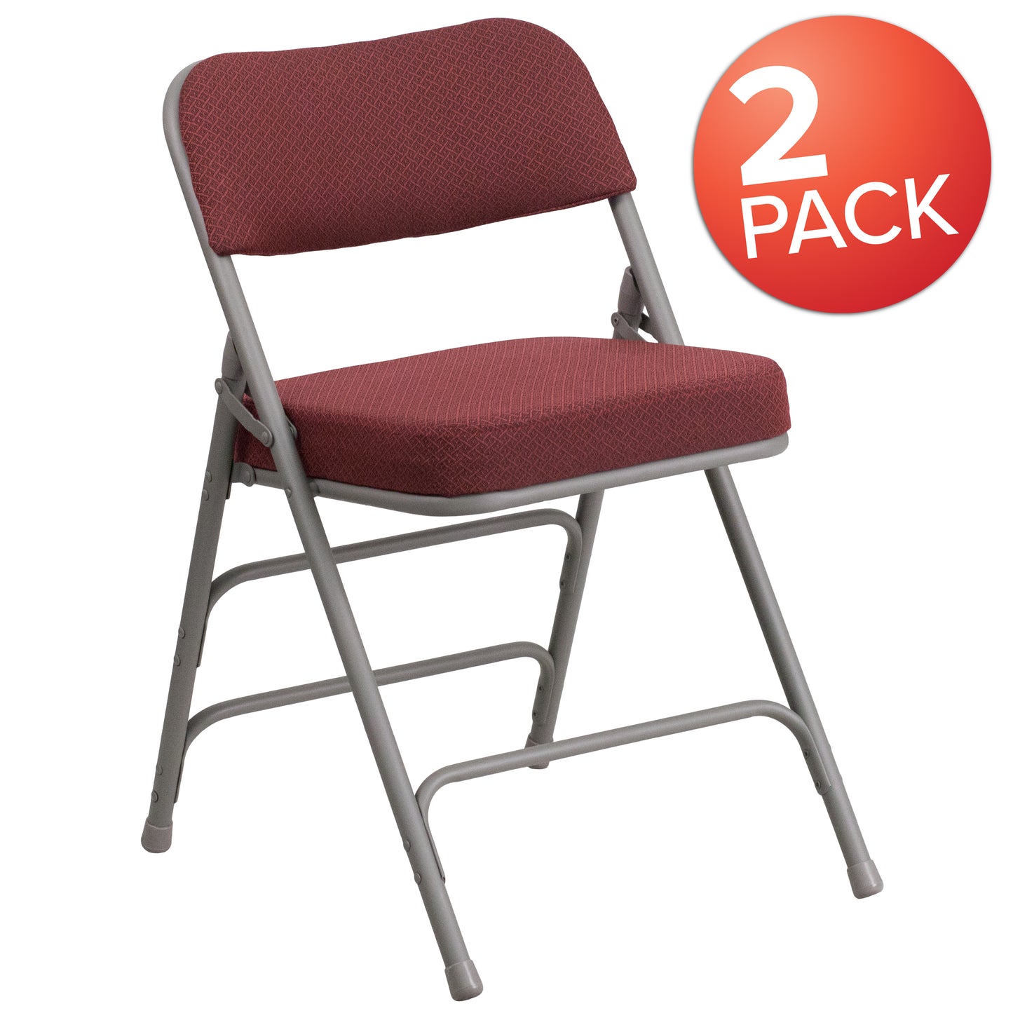 2 Pack HERCULES Series Premium Curved Triple Braced & Double Hinged Burgundy Fabric Metal Folding Chair Burgundy