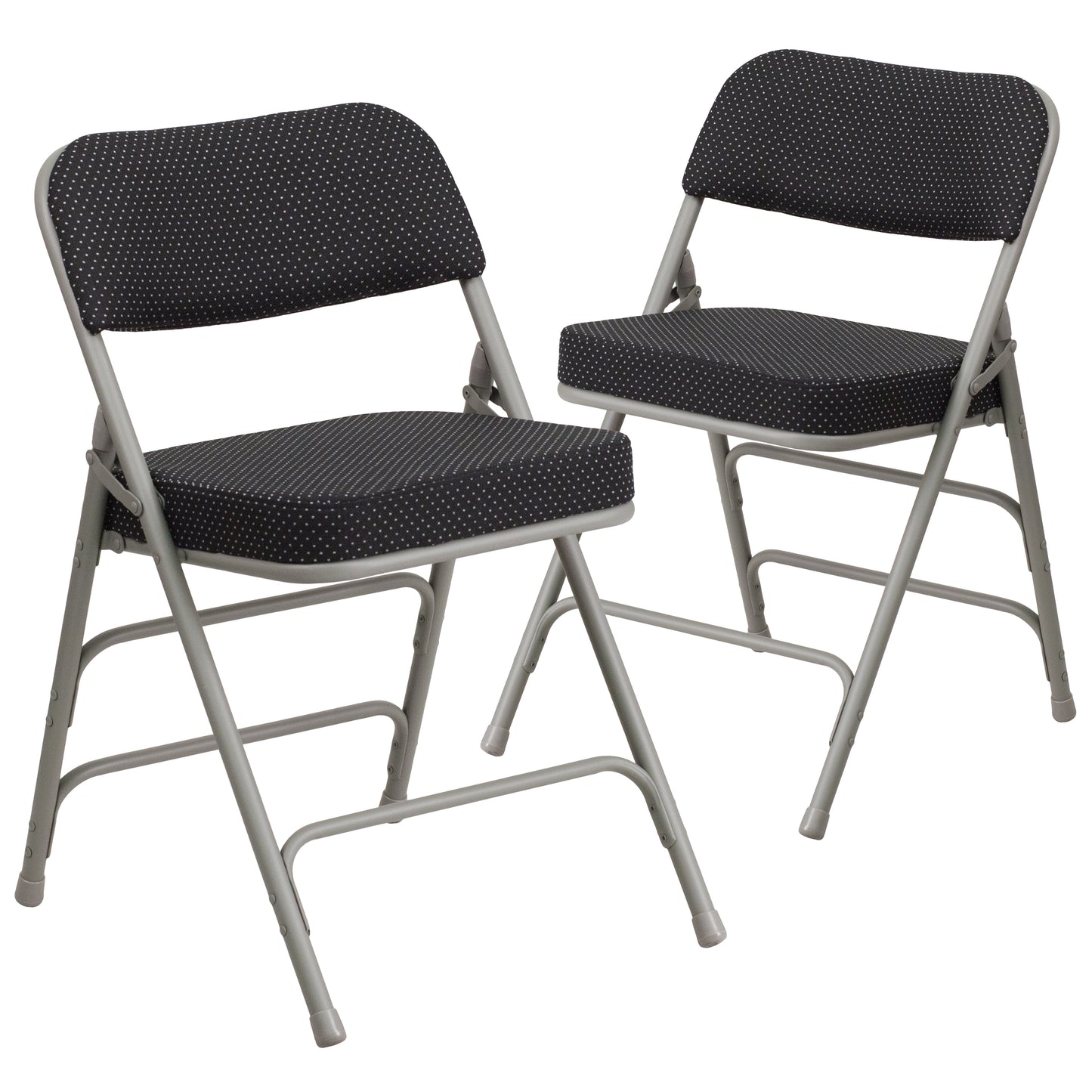 2 Pack HERCULES Series Premium Curved Triple Braced & Double Hinged Black Pin-Dot Fabric Metal Folding Chair Black