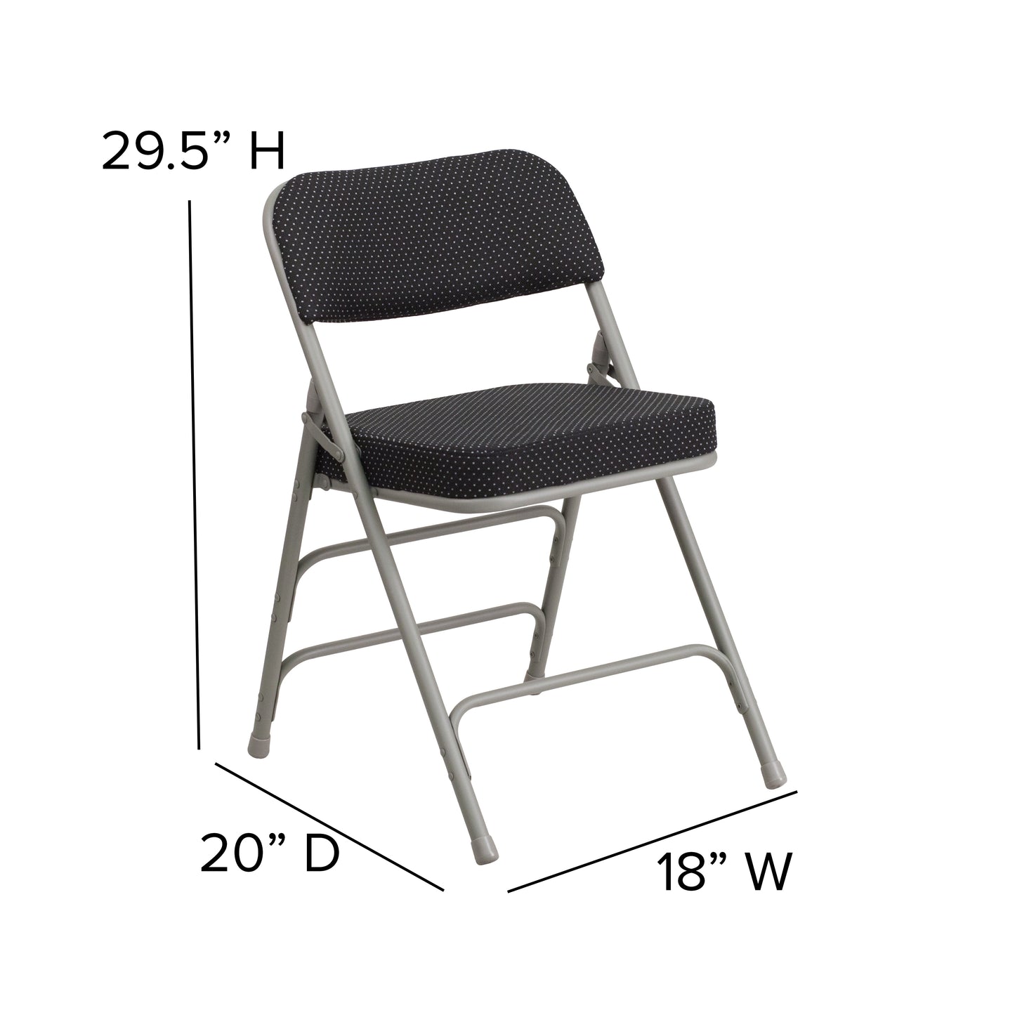 2 Pack HERCULES Series Premium Curved Triple Braced & Double Hinged Black Pin-Dot Fabric Metal Folding Chair Black