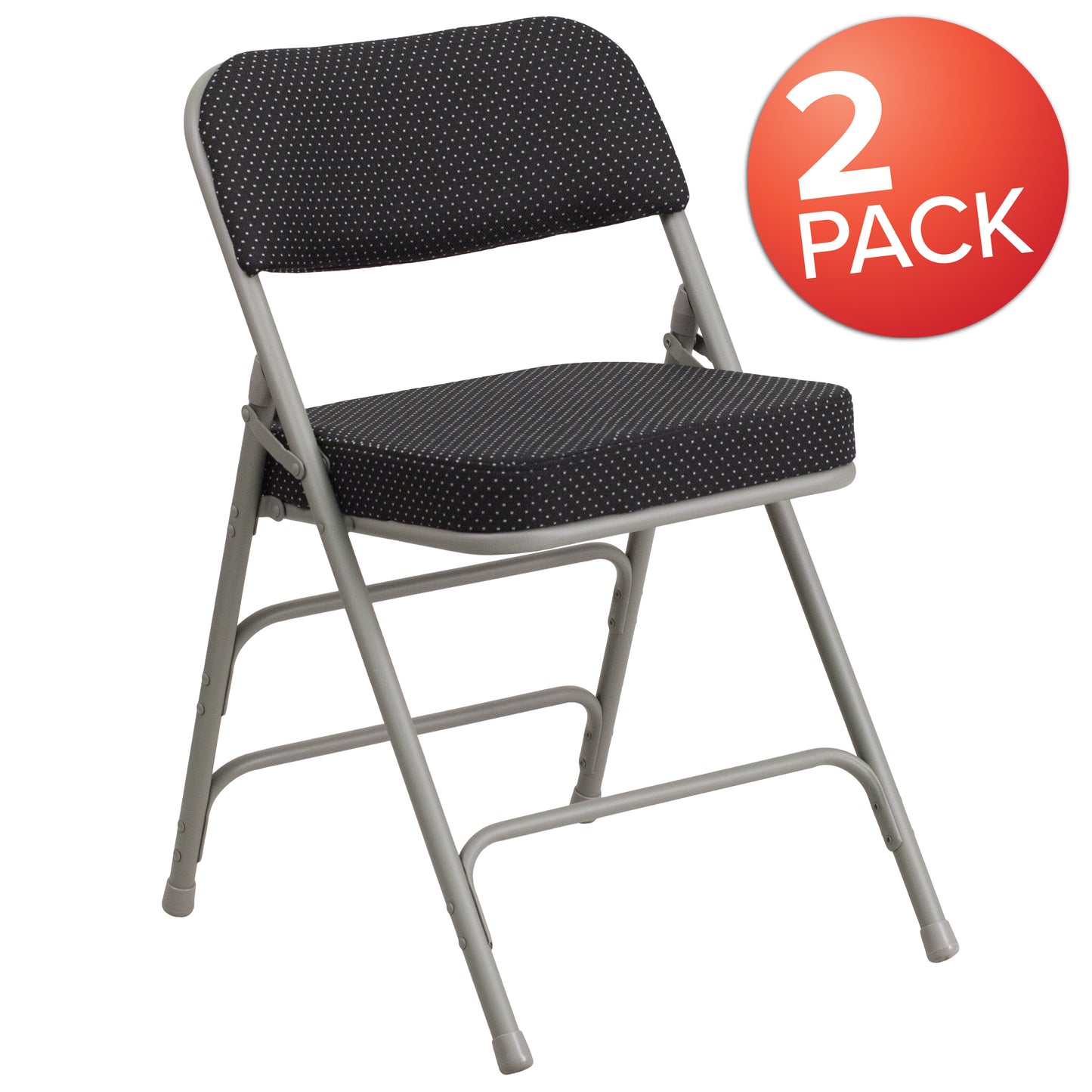 2 Pack HERCULES Series Premium Curved Triple Braced & Double Hinged Black Pin-Dot Fabric Metal Folding Chair Black