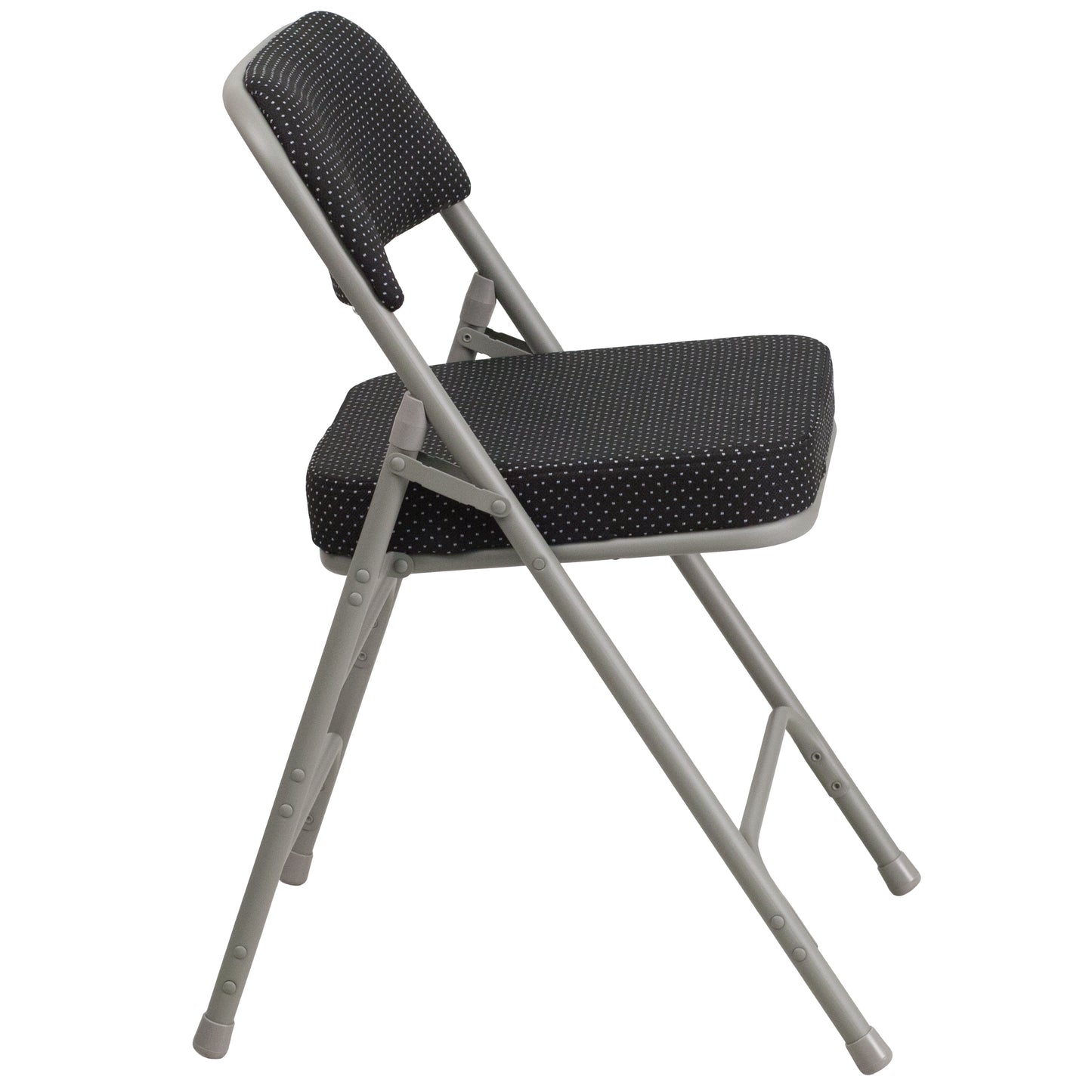 2 Pack HERCULES Series Premium Curved Triple Braced & Double Hinged Black Pin-Dot Fabric Metal Folding Chair Black