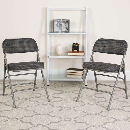 2 Pack HERCULES Series Premium Curved Triple Braced & Double Hinged Gray Fabric Metal Folding Chair Gray 2-AW-MC320AF-GRY-GG