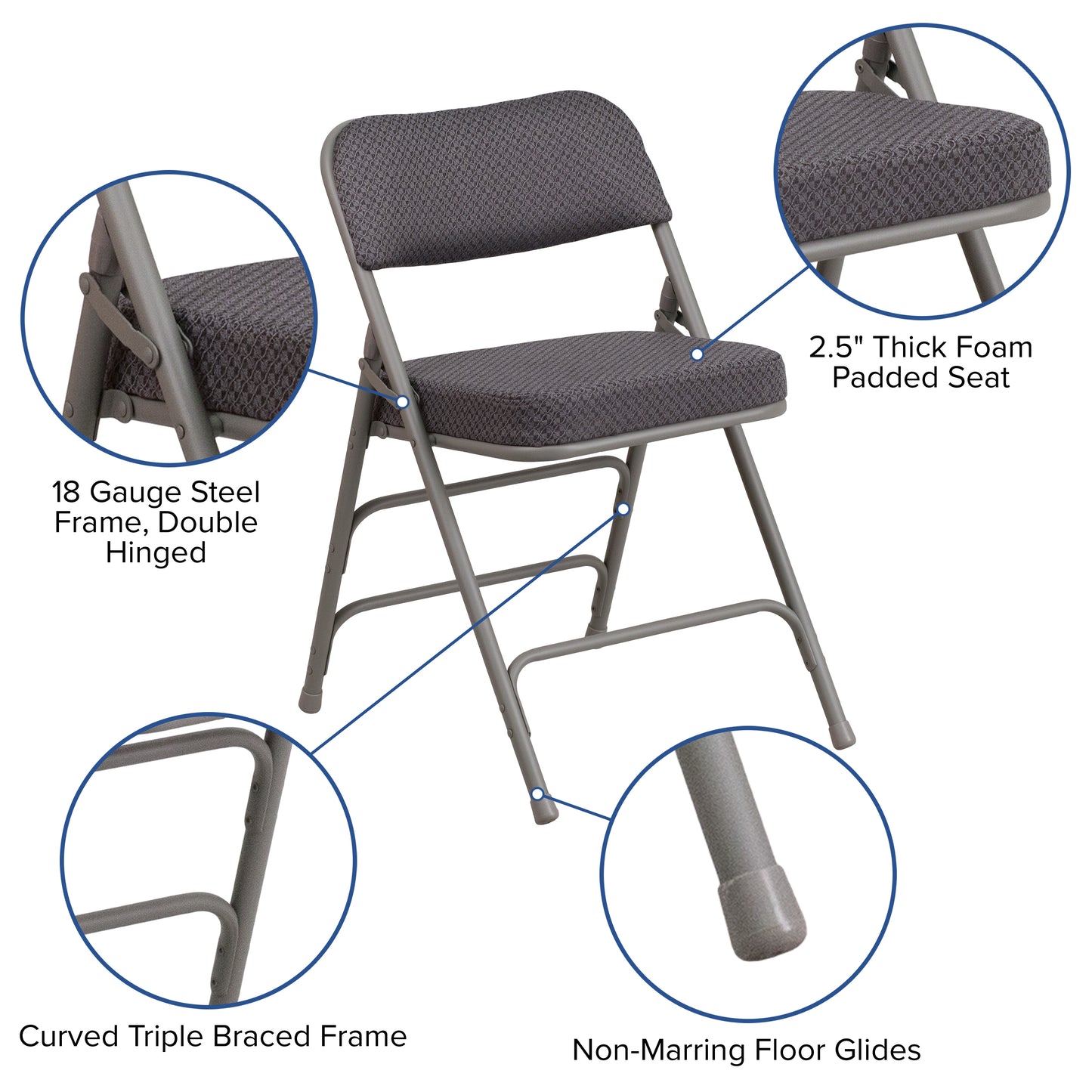 2 Pack HERCULES Series Premium Curved Triple Braced & Double Hinged Gray Fabric Metal Folding Chair Gray 2-AW-MC320AF-GRY-GG