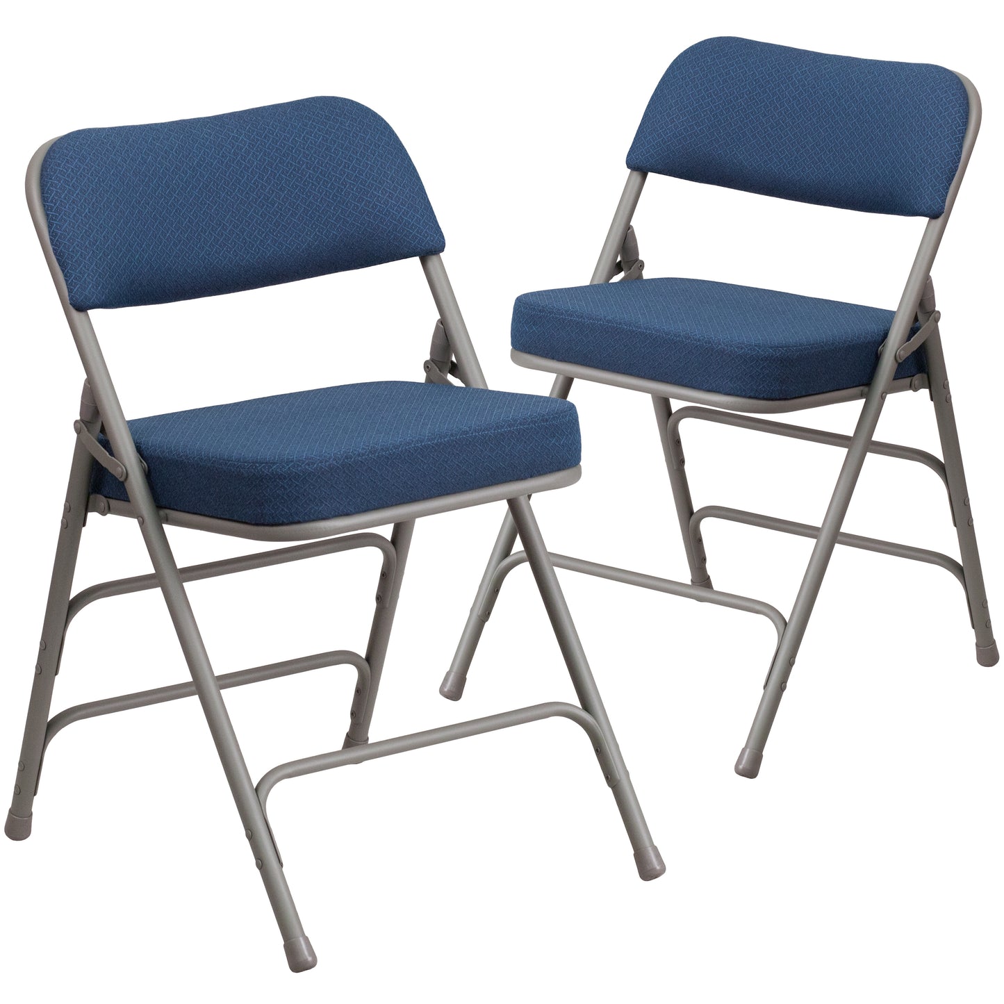 2 Pack HERCULES Series Premium Curved Triple Braced & Double Hinged Navy Fabric Metal Folding Chair Navy
