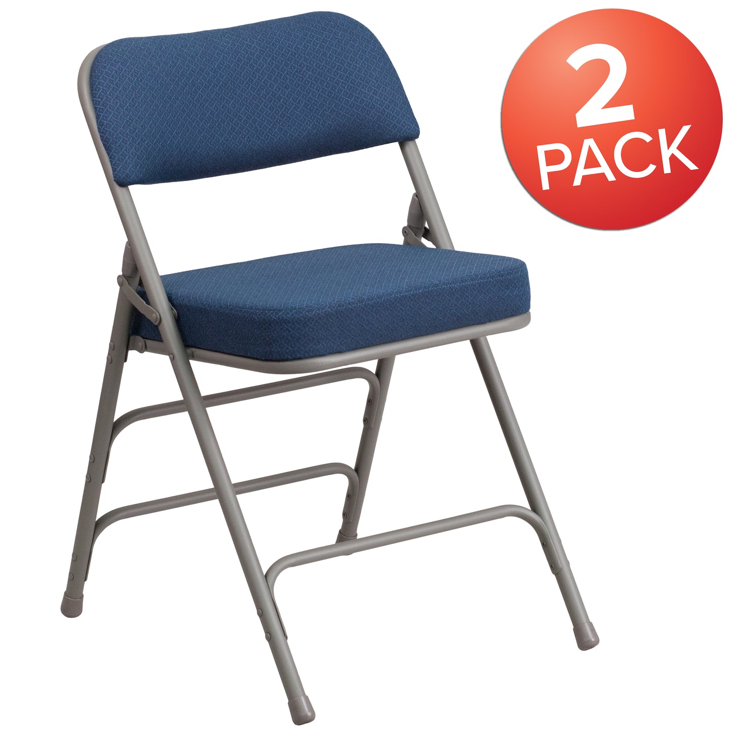 2 Pack HERCULES Series Premium Curved Triple Braced & Double Hinged Navy Fabric Metal Folding Chair Navy