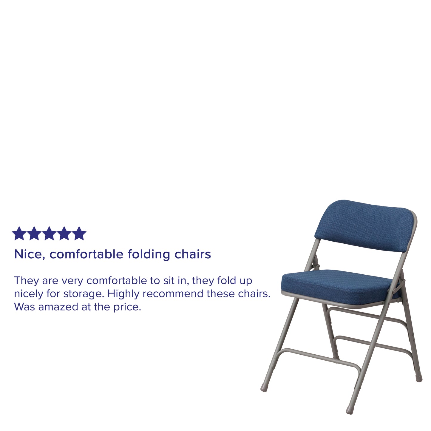 2 Pack HERCULES Series Premium Curved Triple Braced & Double Hinged Navy Fabric Metal Folding Chair Navy