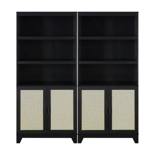 Sheridan Mid-Century Modern 31" Bookcase Cabinet in Black (7-Shelf) - Set of 2 2-BC-6GLF-BK