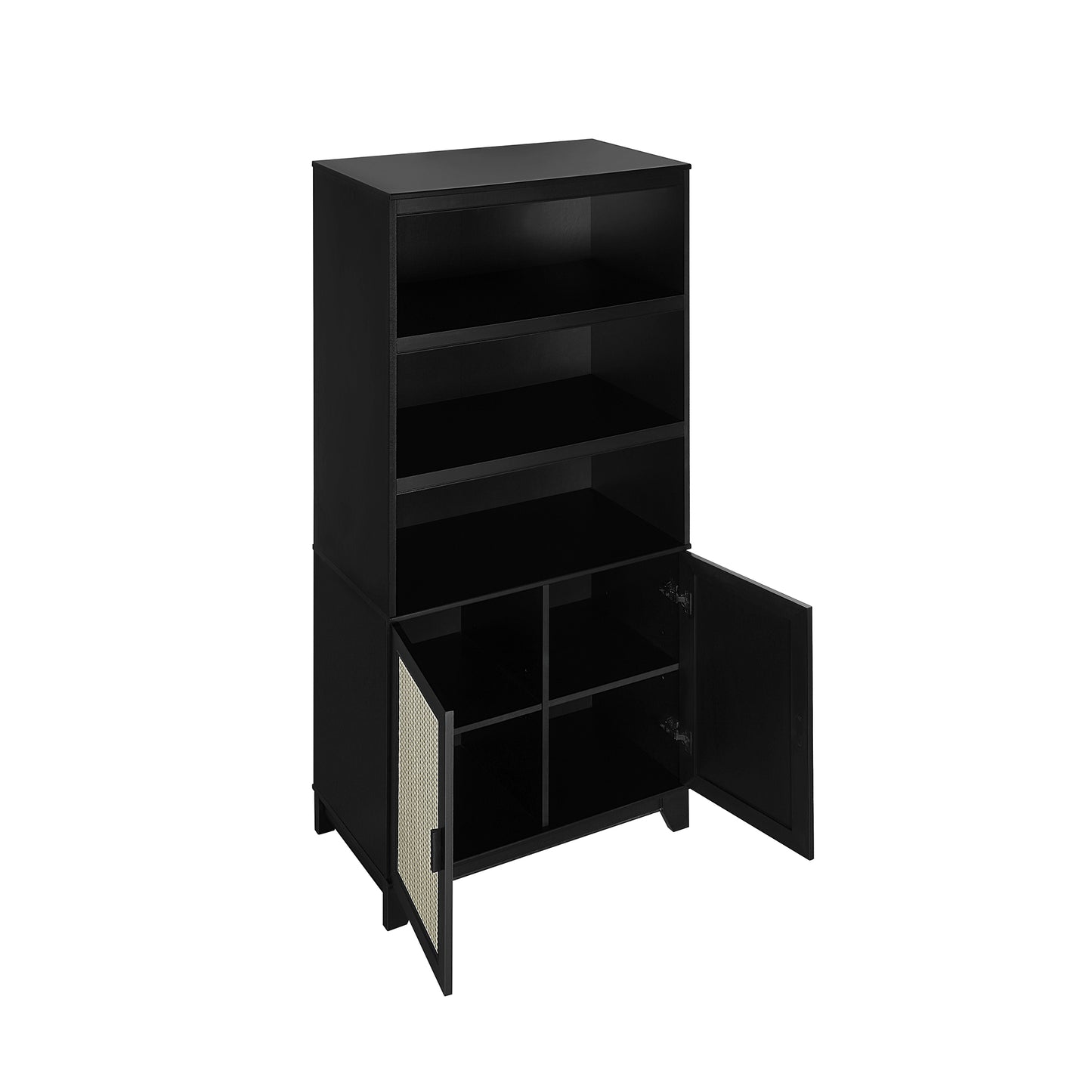 Manhattan Comfort Sheridan Modern Cane Bookcase with Adjustable Shelves in Black - Set of 2 2-BC-6GLF-BK