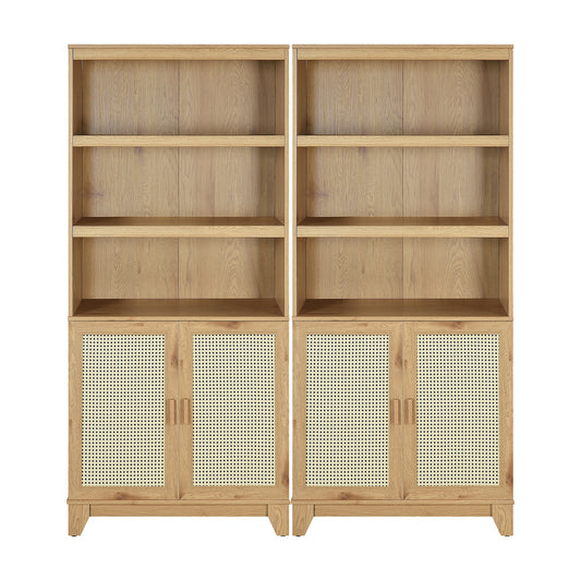 Sheridan Mid-Century Modern 31" Bookcase Cabinet in Natural (7-Shelf) - Set of 2 2-BC-6GLF-NA