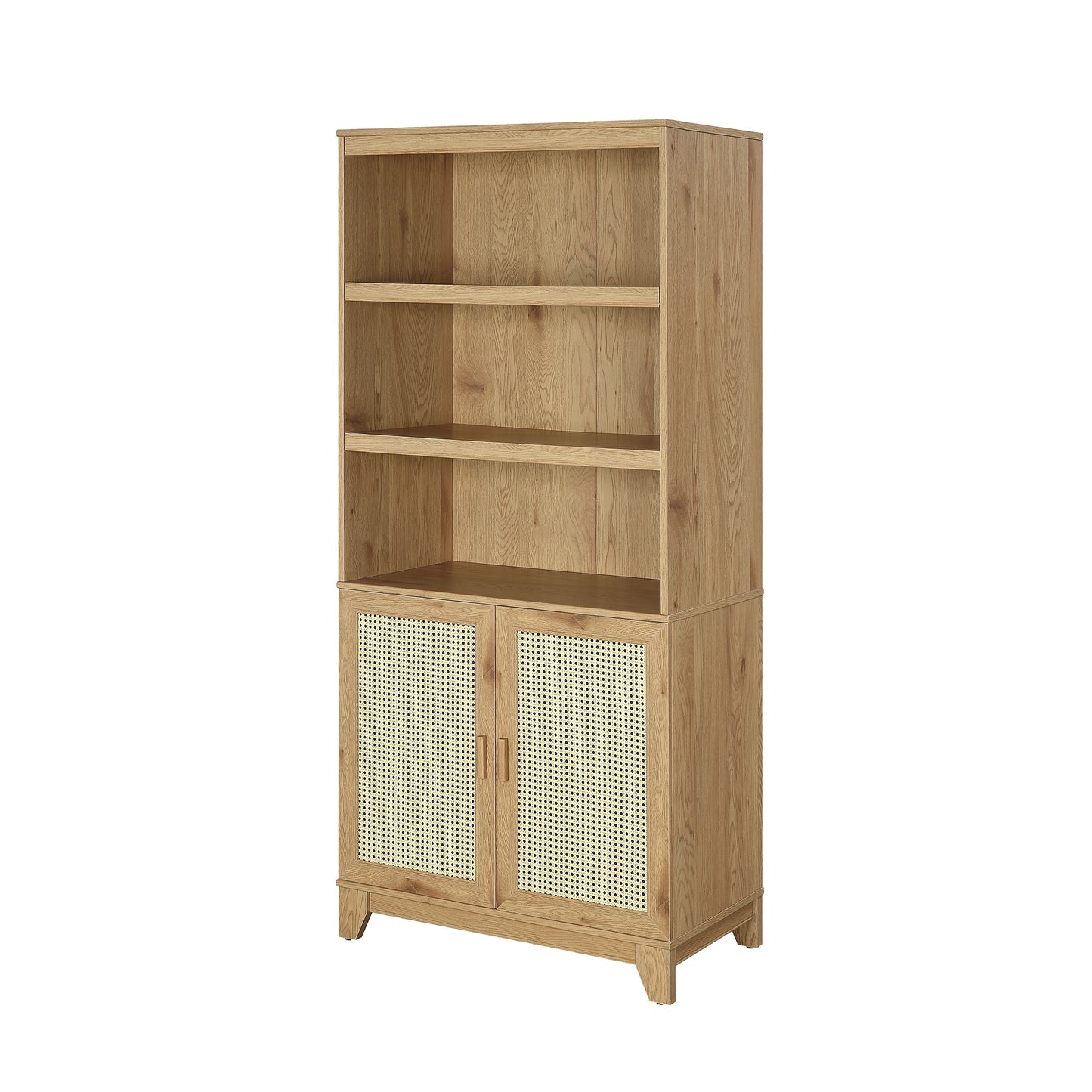 Sheridan Mid-Century Modern 31" Bookcase Cabinet in Natural (7-Shelf) - Set of 2 2-BC-6GLF-NA