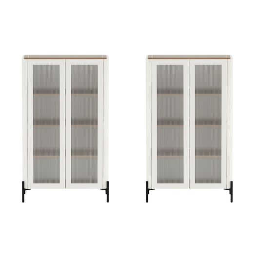 Abbey Modern 32" Tempered Glass Bookcase Cabinet in Maple and Off White (4-Shelf) - Set of 2 2-BC002-OW