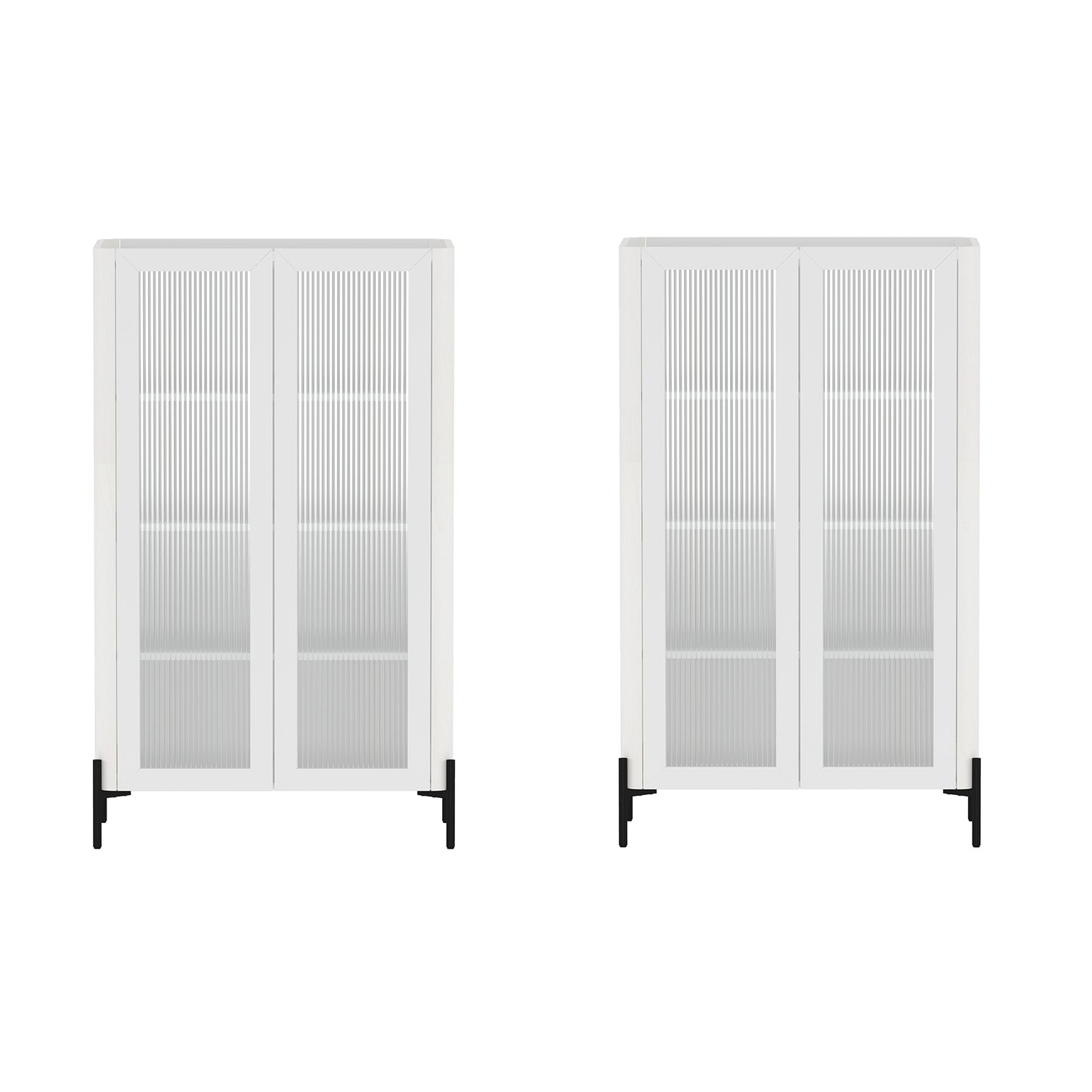 Abbey Modern 32" Tempered Glass Bookcase Cabinet in White (4-Shelf) - Set of 2 2-BC002-WH