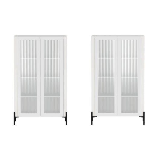 Abbey Modern 32" Tempered Glass Bookcase Cabinet in White (4-Shelf) - Set of 2 2-BC002-WH