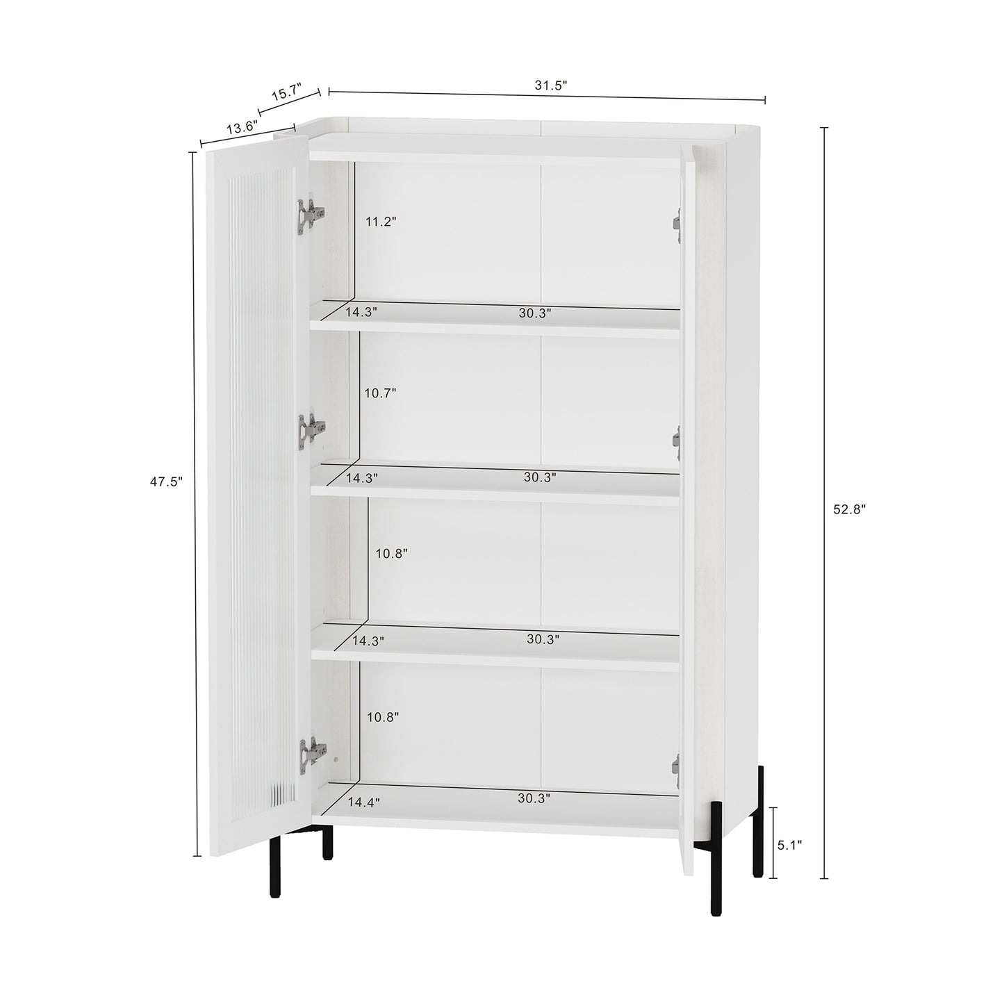 Abbey Modern 32" Tempered Glass Bookcase Cabinet in White (4-Shelf) - Set of 2 2-BC002-WH