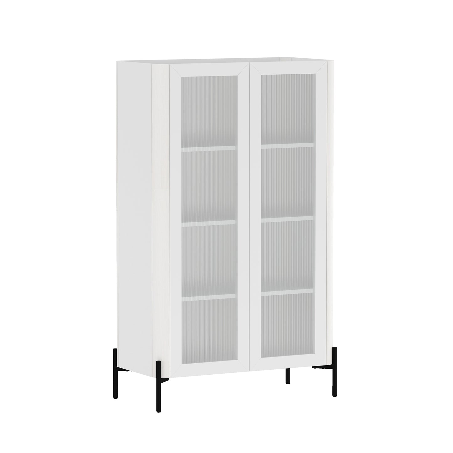 Abbey Modern 32" Tempered Glass Bookcase Cabinet in White (4-Shelf) - Set of 2 2-BC002-WH
