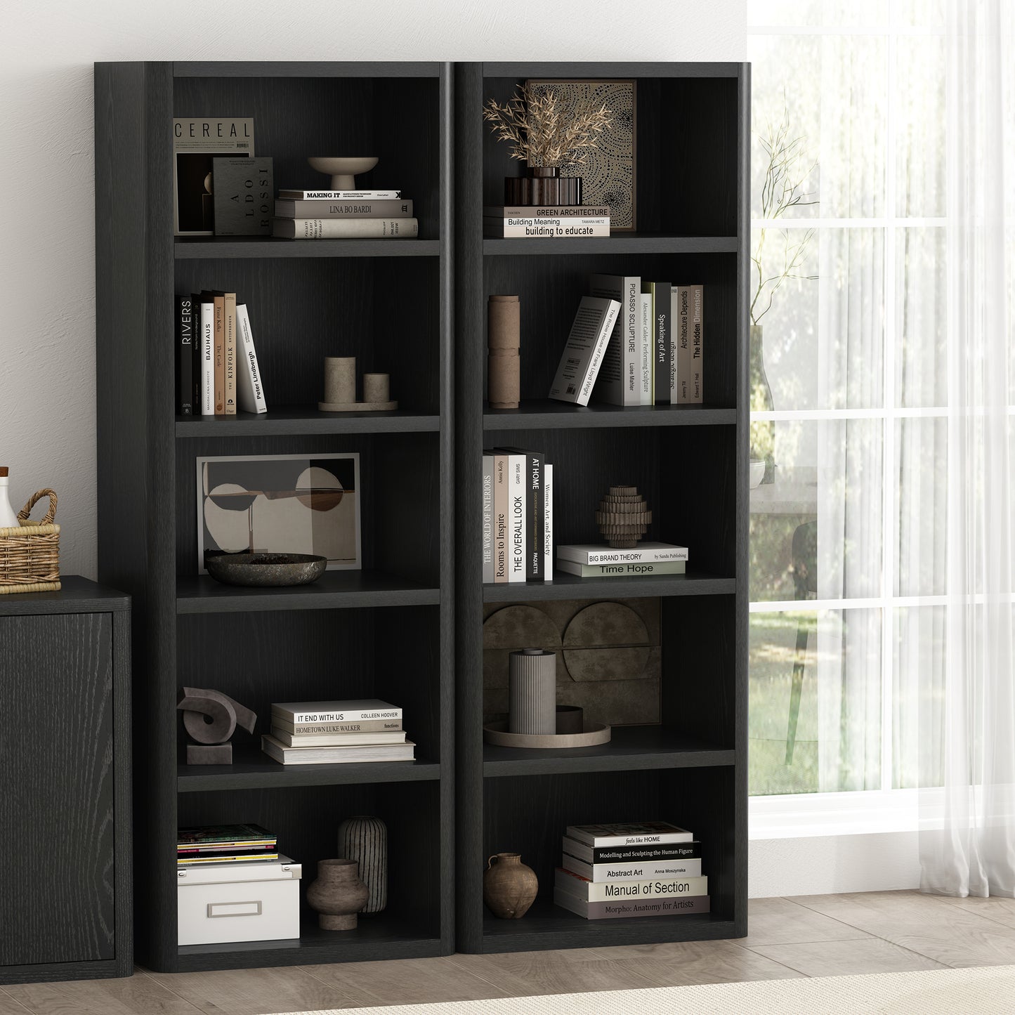 Rivington Modern 28" Open Bookcase in Black - Set of 2 2-BC003-BK