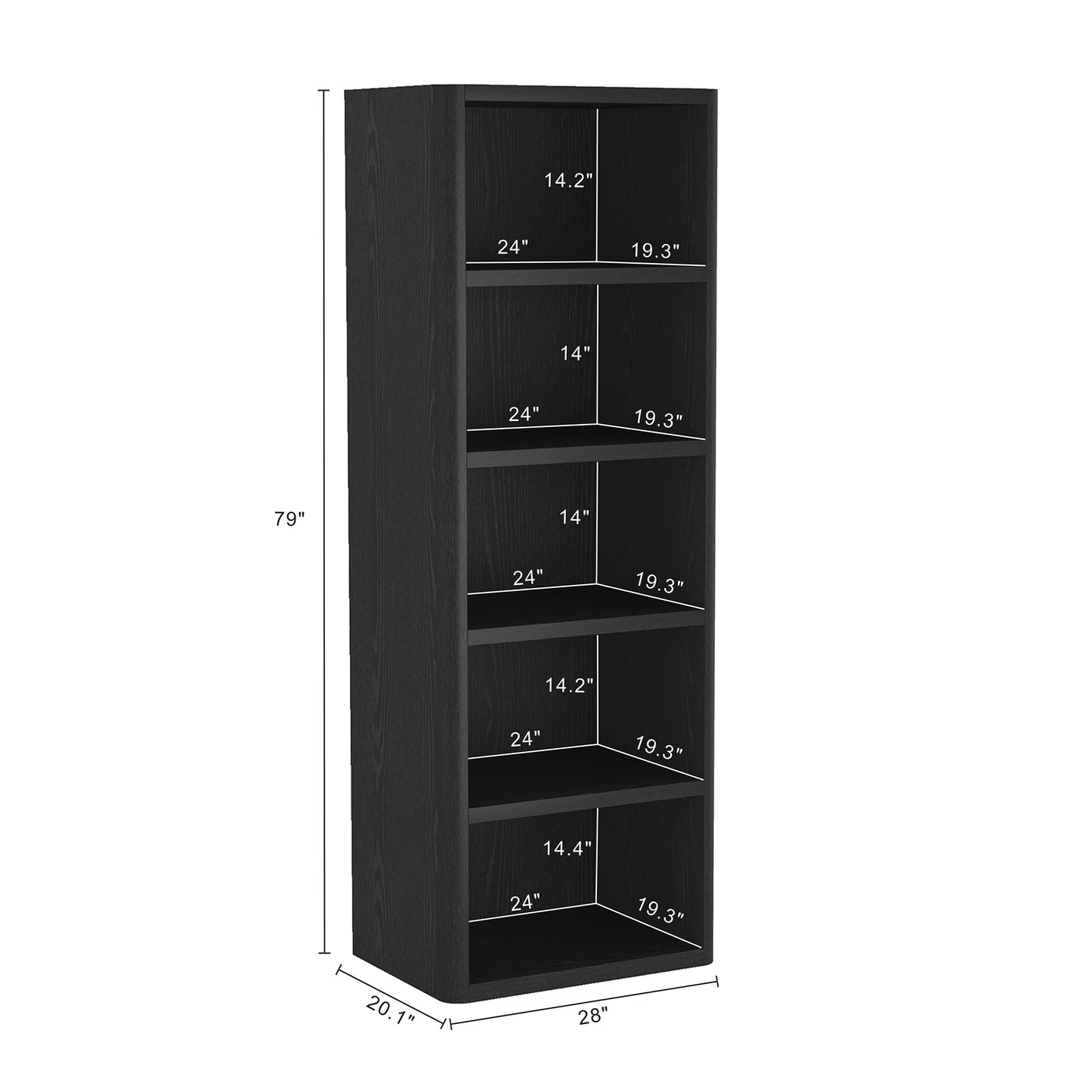 Rivington Modern 28" Open Bookcase in Black - Set of 2 2-BC003-BK