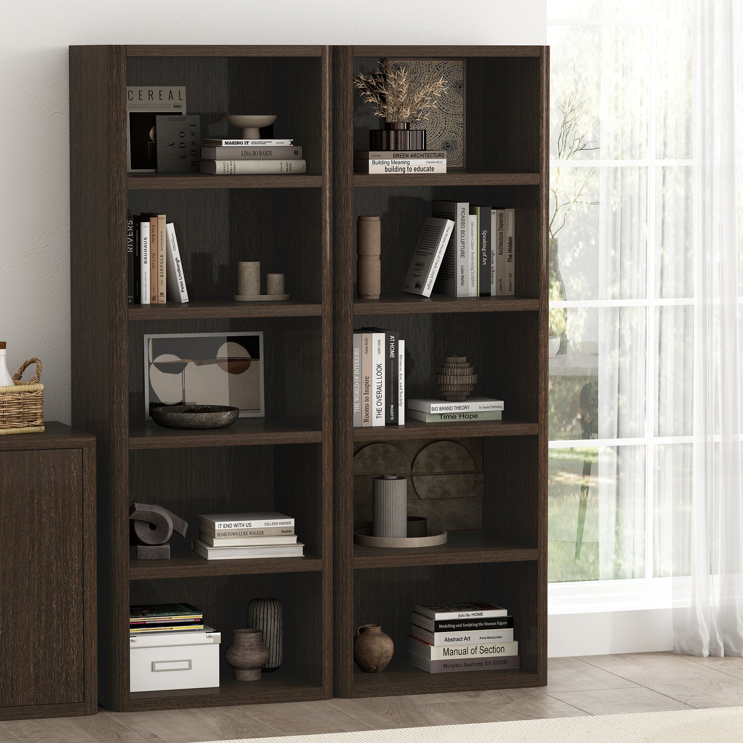 Rivington Modern 28" Open Bookcase in Dark Walnut - Set of 2 2-BC003-BR