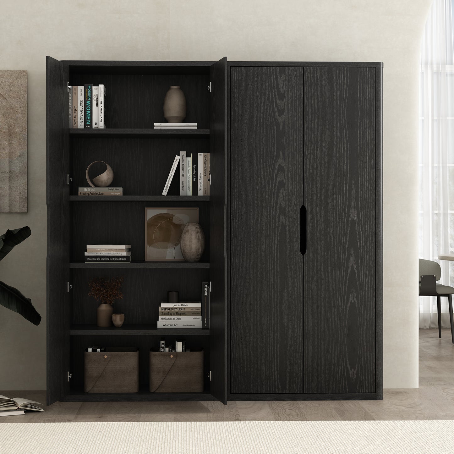 Rivington Modern 38" Bookcase Cabinet in Black - Set of 2 2-BC004-BK