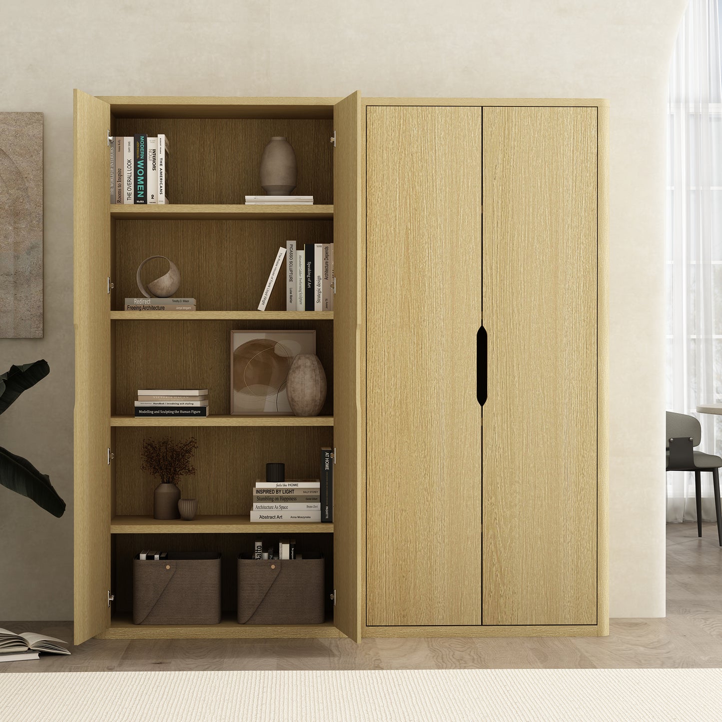 Rivington Modern 38" Bookcase Cabinet in Natural Oak - Set of 2 2-BC004-NA