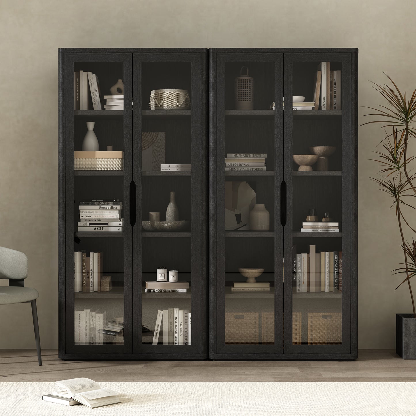 Rivington Modern 38" Bookcase Cabinet in Black - Set of 2 2-BC005-BK