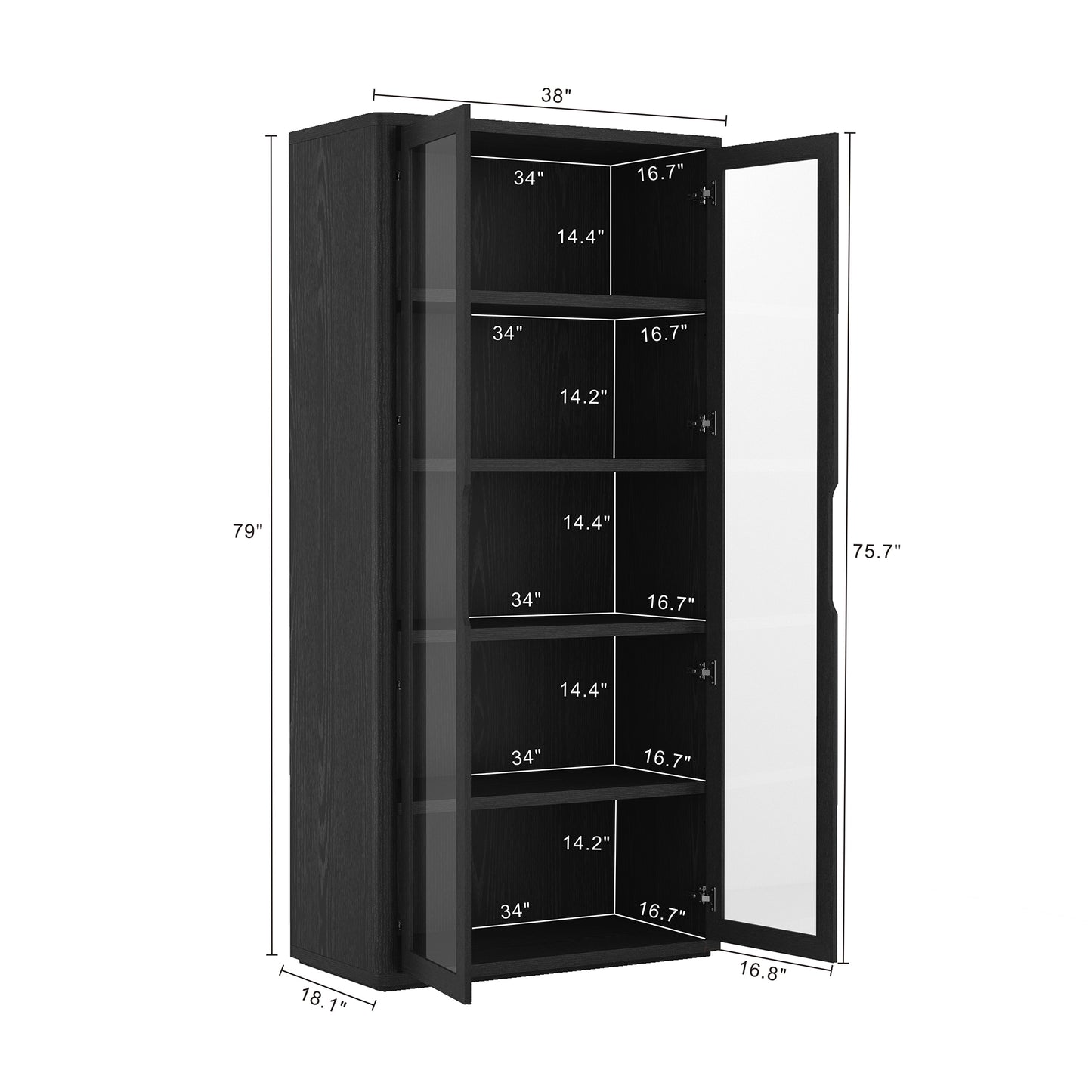 Rivington Modern 38" Bookcase Cabinet in Black - Set of 2 2-BC005-BK