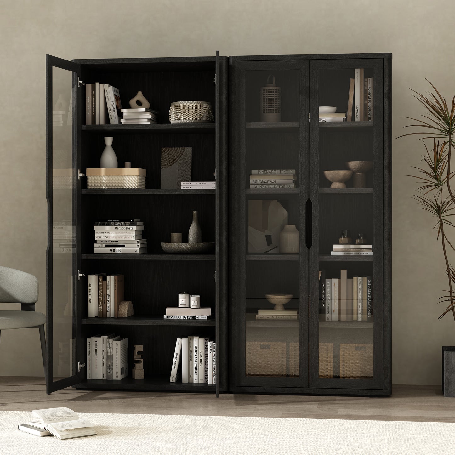 Rivington Modern 38" Bookcase Cabinet in Black - Set of 2 2-BC005-BK