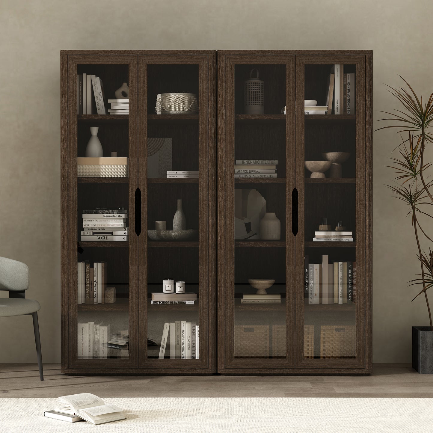 Rivington Modern 38" Bookcase Cabinet in Walnut - Set of 2 2-BC005-BR