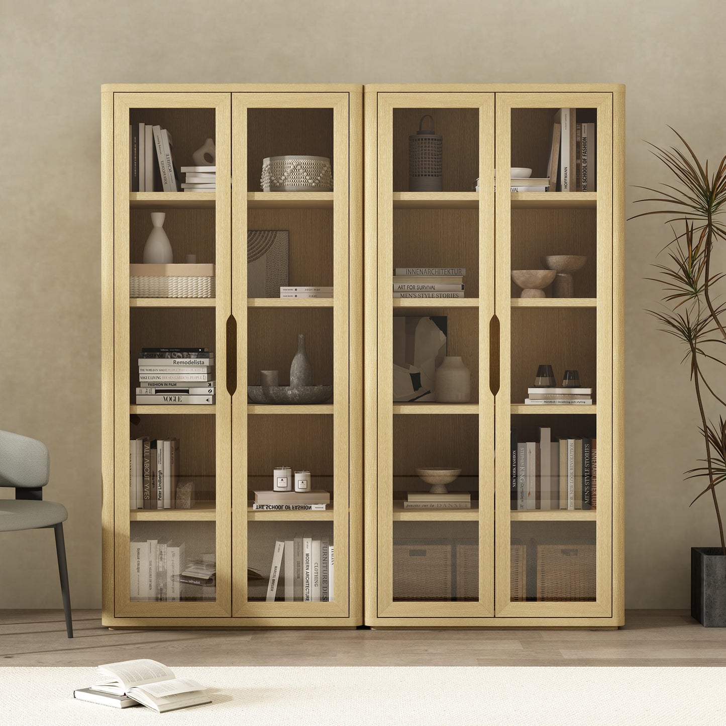 Rivington Modern 38" Bookcase Cabinet in Natural Oak - Set of 2 2-BC005-NA