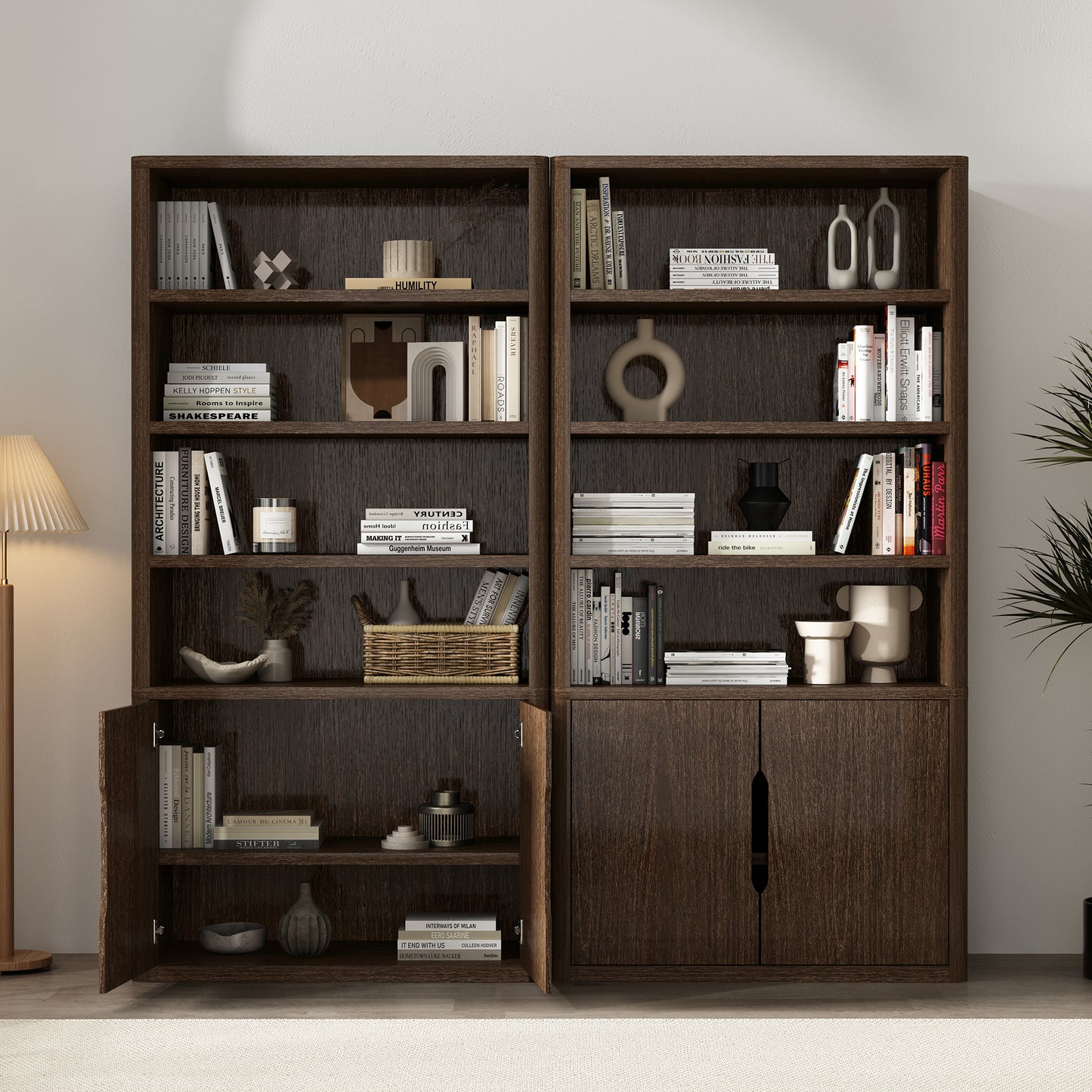Rivington Modern 40" Bookcase Cabinet in Walnut - Set of 2 2-BC006-BR