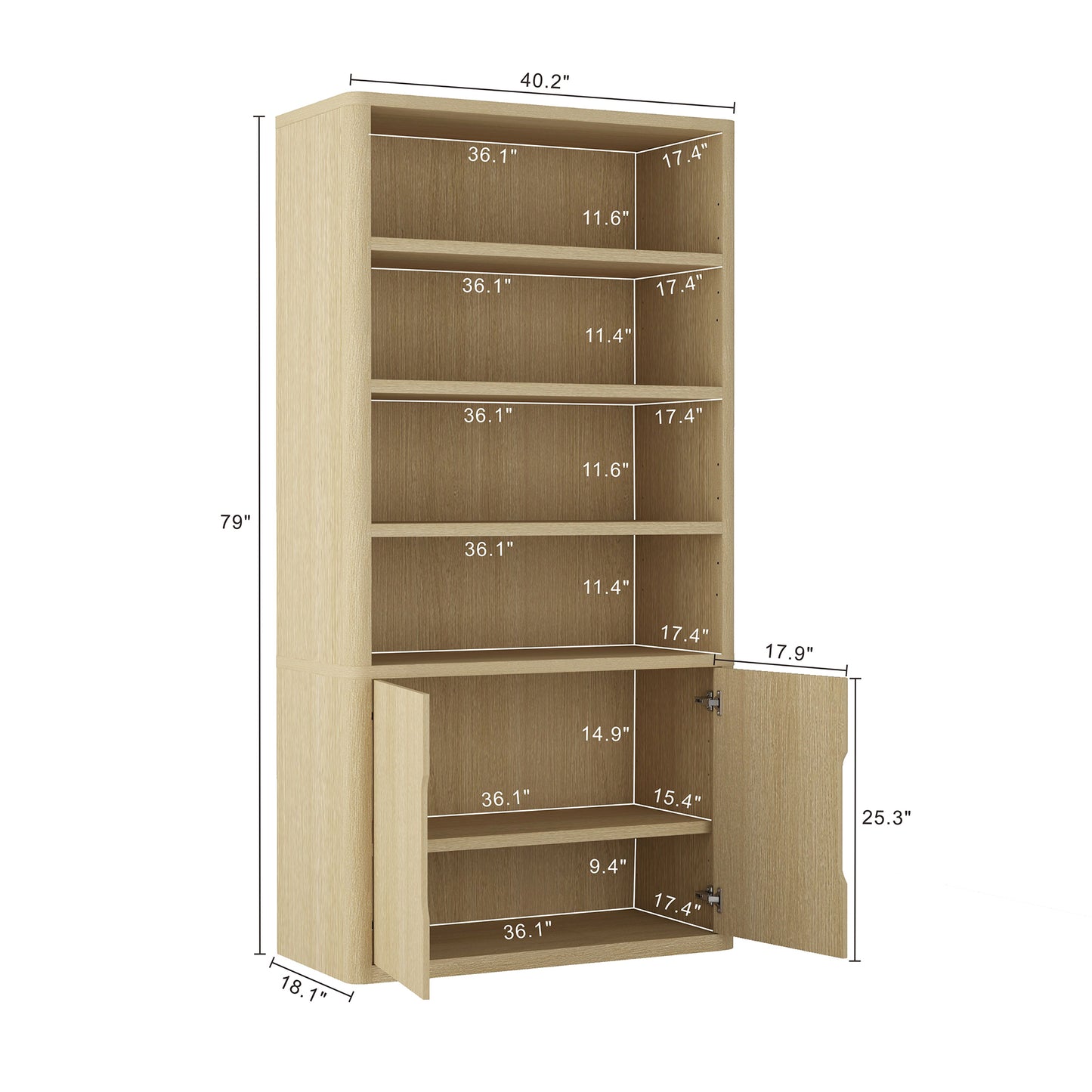 Rivington Modern 40" Bookcase Cabinet in Natural Oak - Set of 2 2-BC006-NA