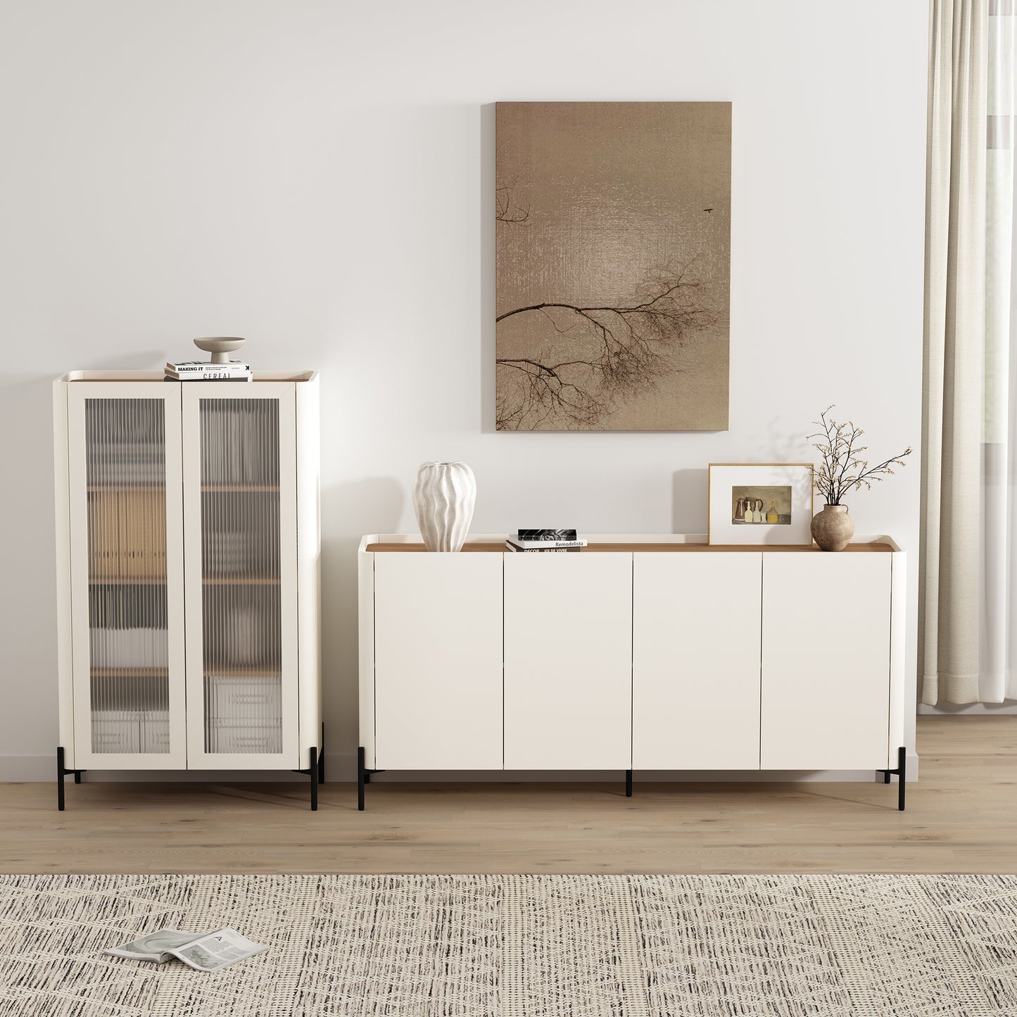 Abbey Modern 2-Piece Buffet and Bookcase in Maple and Off White 2-BCSB026-OW