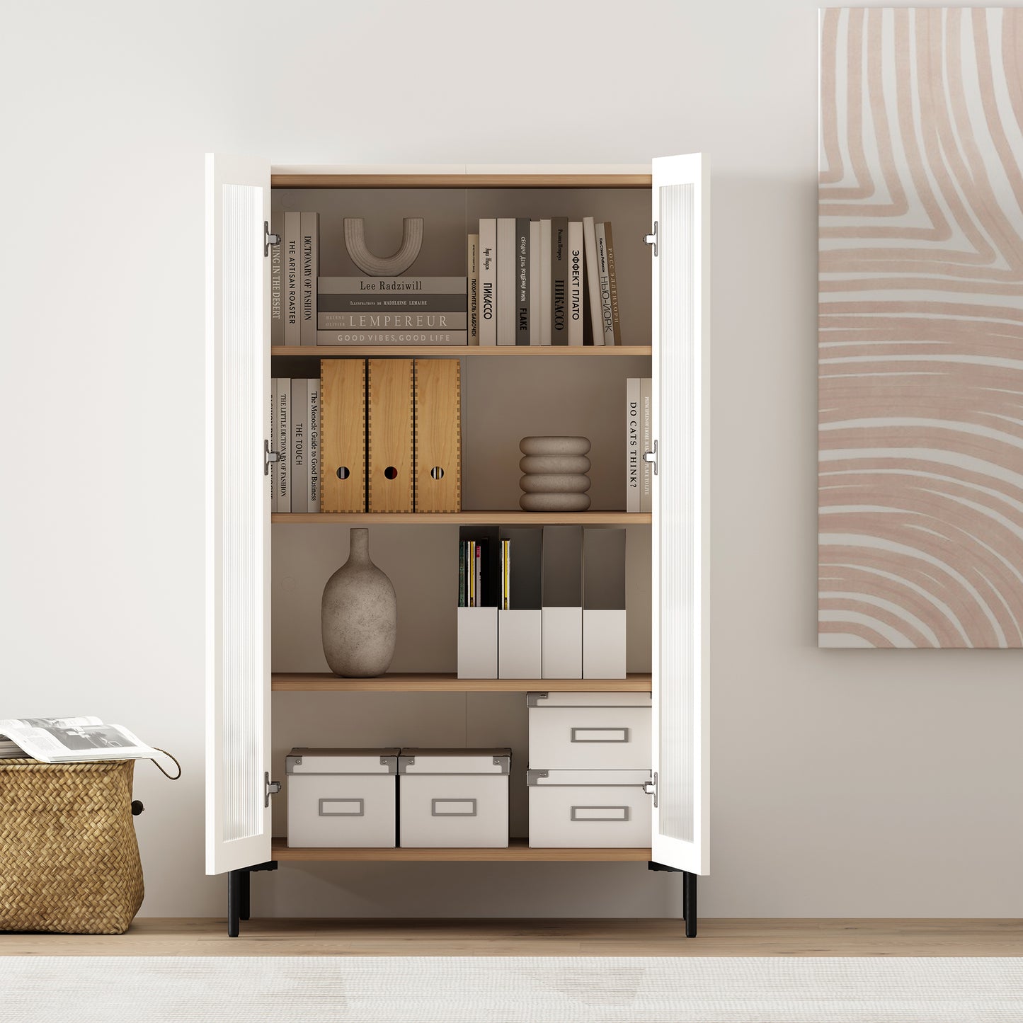 Abbey Modern 2-Piece Buffet and Bookcase in Maple and Off White 2-BCSB026-OW