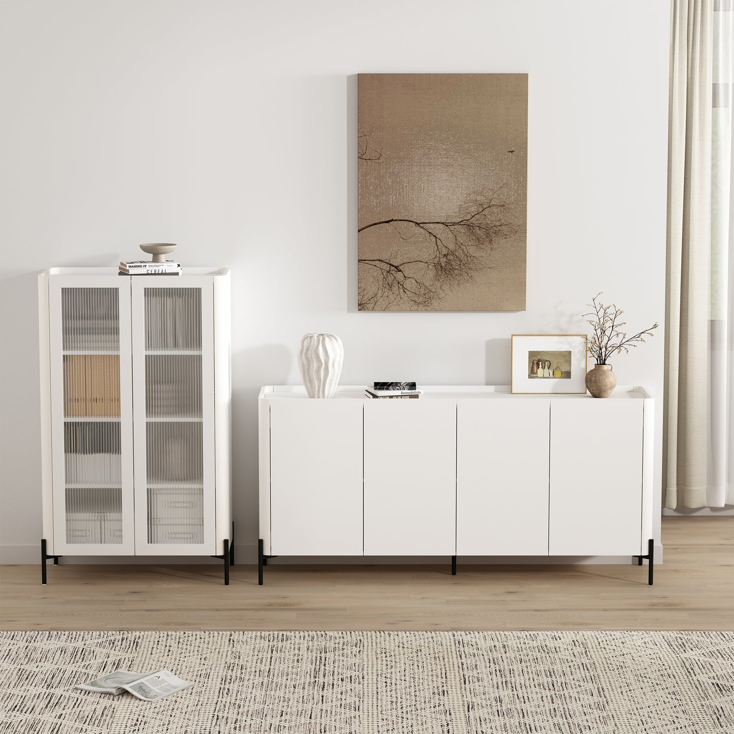 Abbey Modern 2-Piece Buffet and Bookcase in White 2-BCSB026-WH