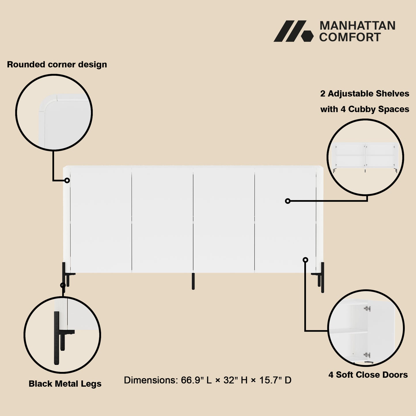 Abbey Modern 2-Piece Buffet and Bookcase in White 2-BCSB026-WH