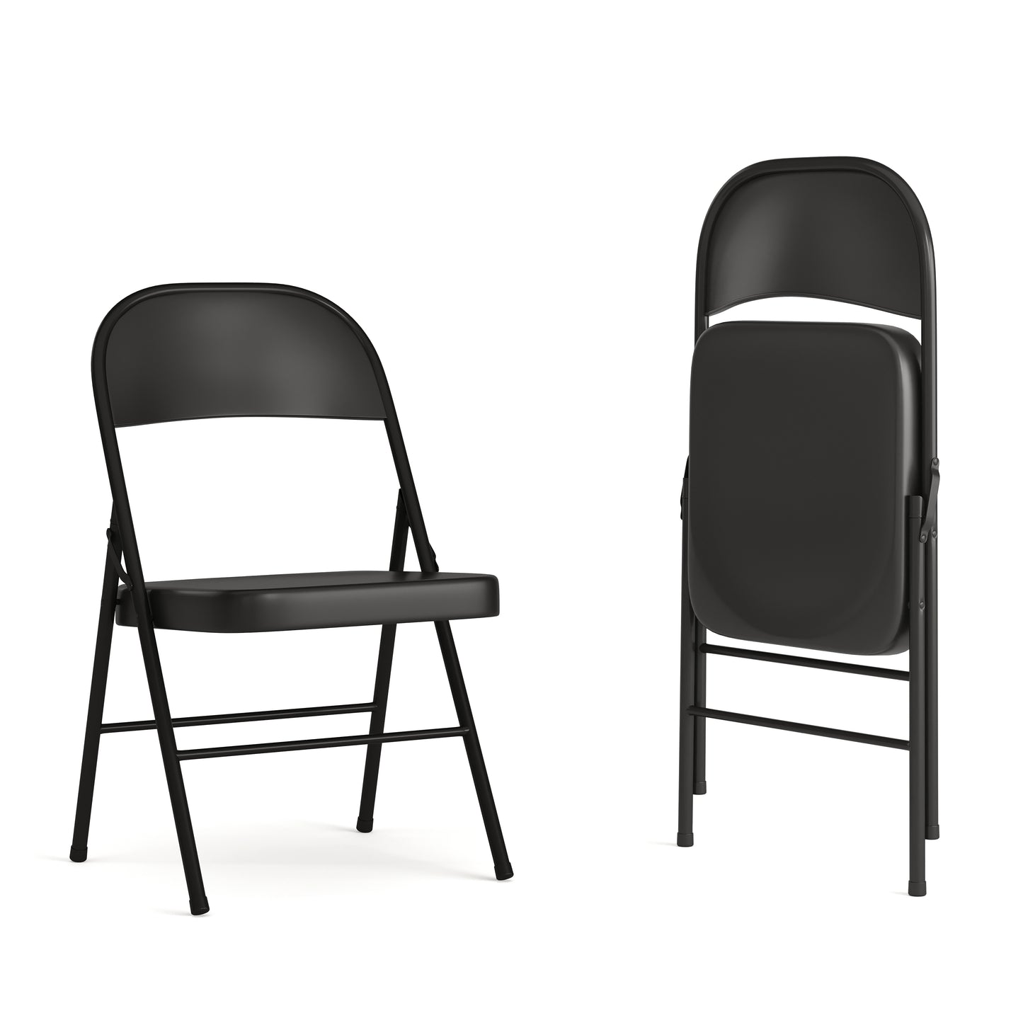 2 Pack HERCULES Series Double Braced Black Metal Folding Chair Black