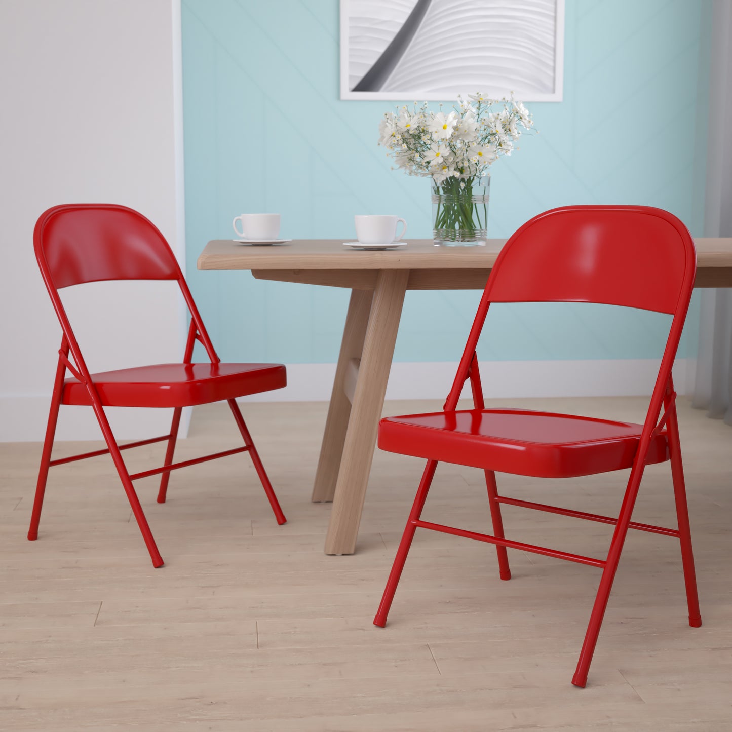 2 Pack HERCULES Series Double Braced Red Metal Folding Chair Red