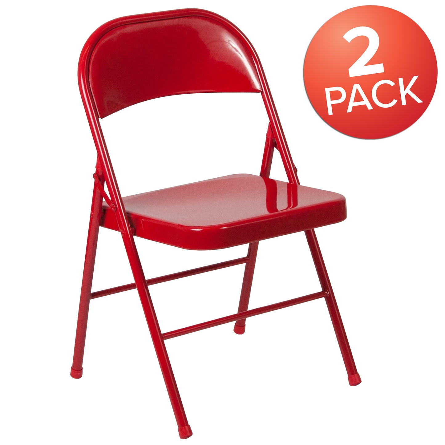 2 Pack HERCULES Series Double Braced Red Metal Folding Chair Red