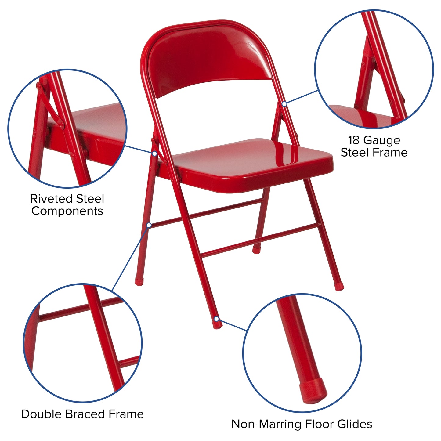 2 Pack HERCULES Series Double Braced Red Metal Folding Chair Red