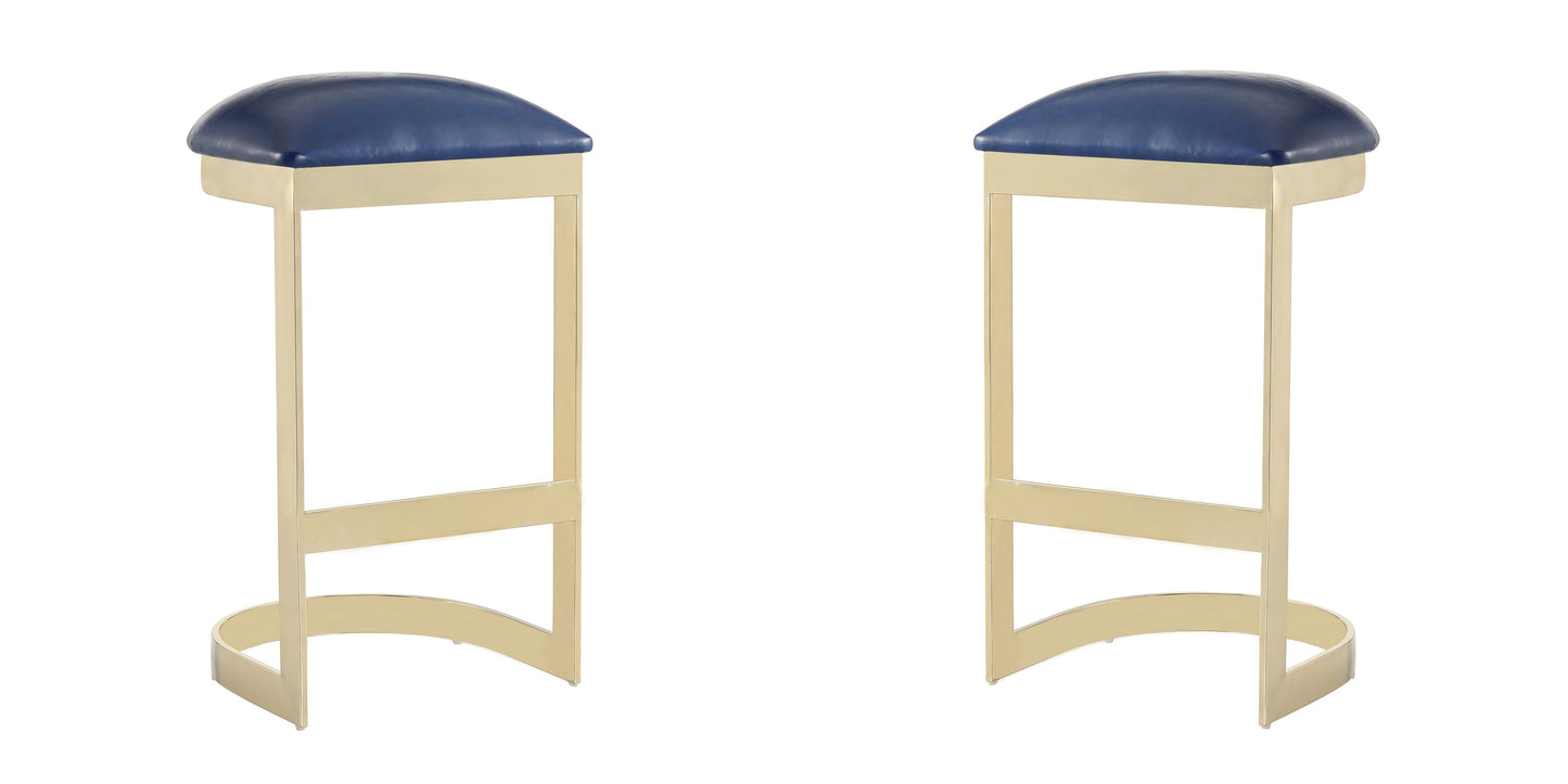 Manhattan Comfort Aura 28.54 in. Blue and Polished Brass Stainless Steel Bar Stool (Set of 2) 2-BS006-BL