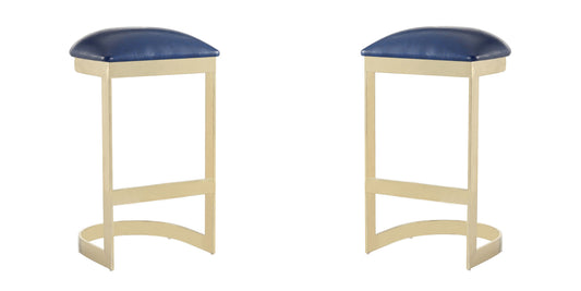 Aura Modern Metal Upholstered Barstool in Blue - Set of 2 2-BS006-BL